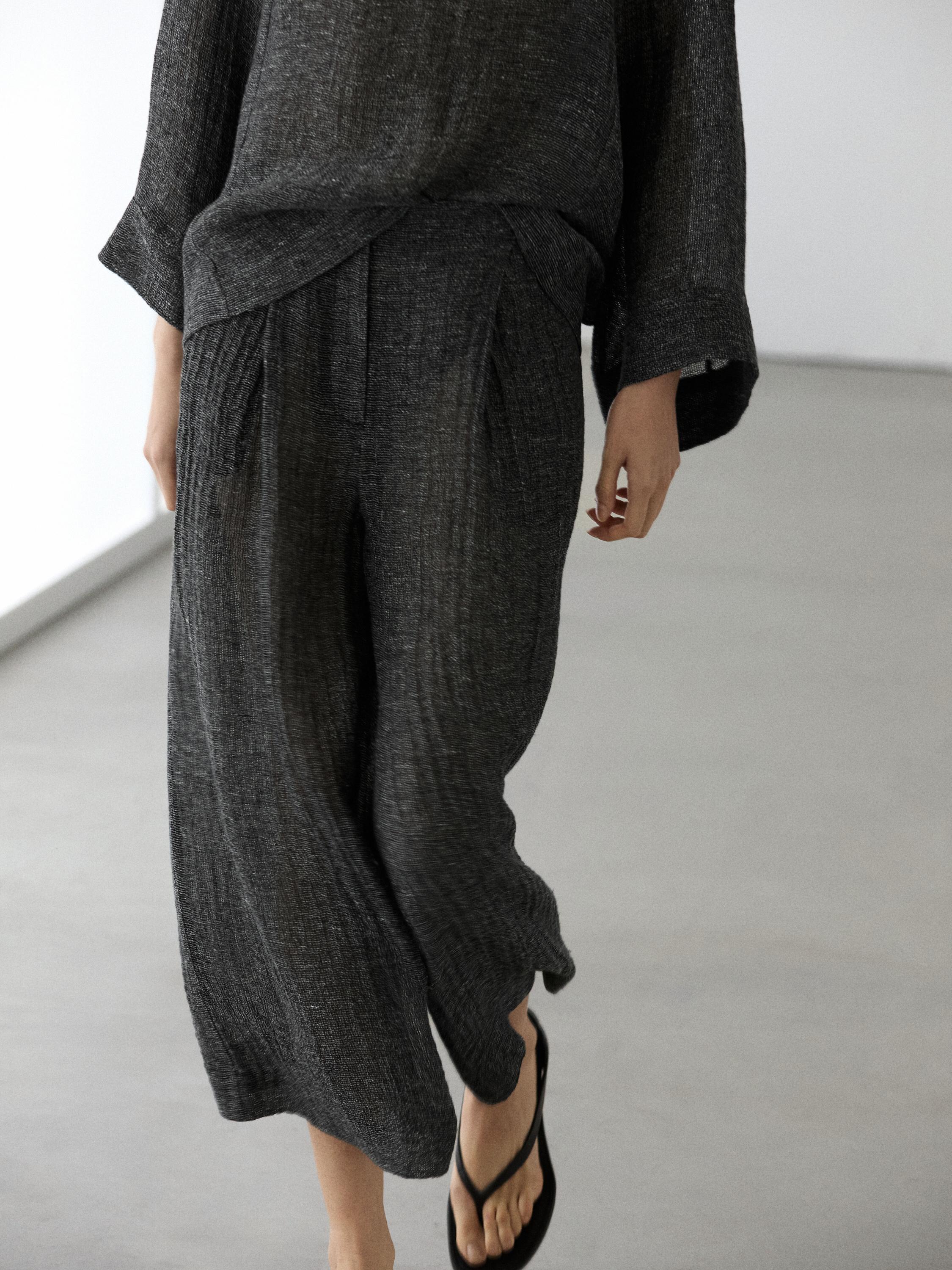 Linen blend melange darted pants — GREY