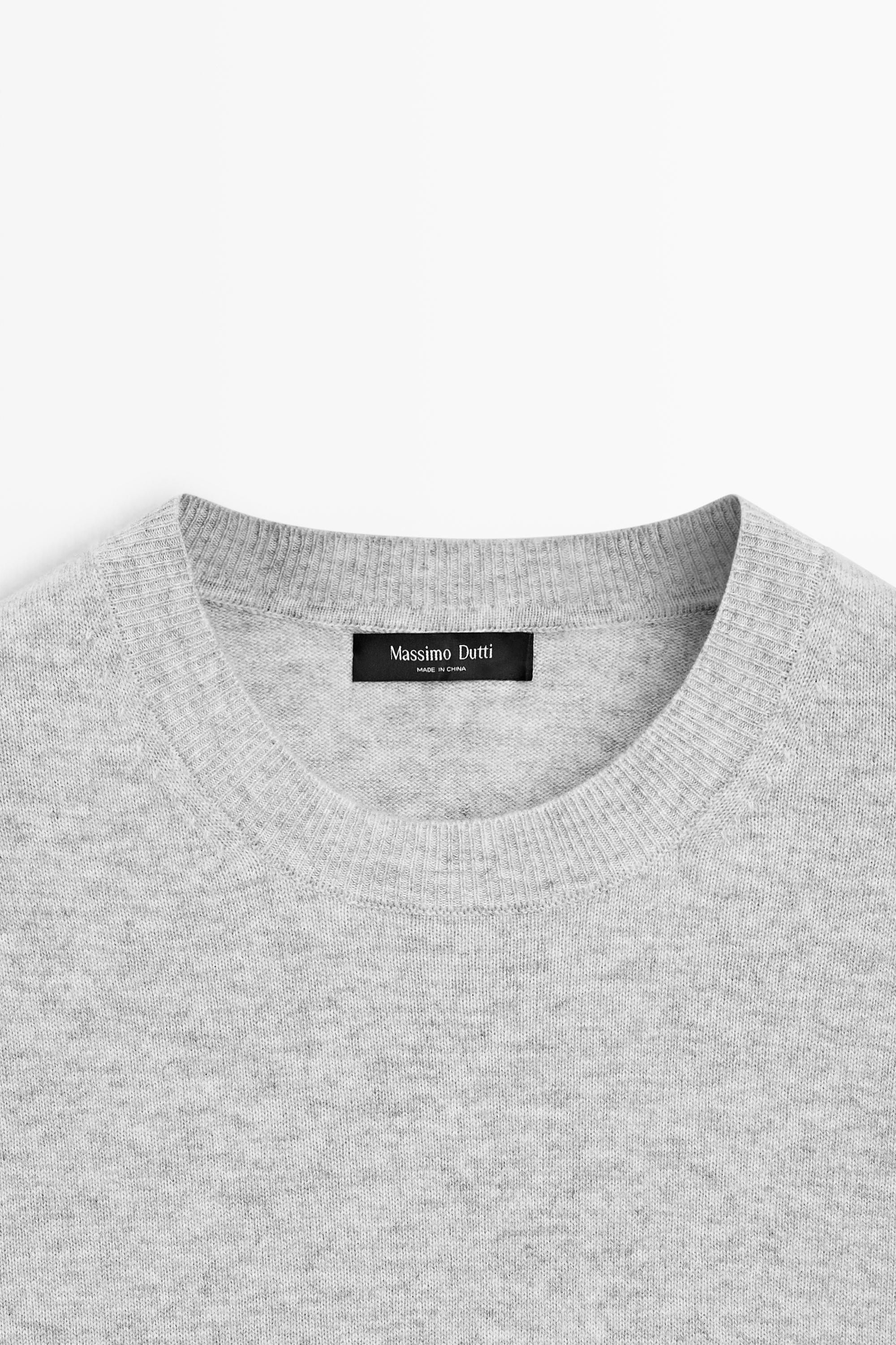 Wool blend round neck knit sweater — GREY MARL