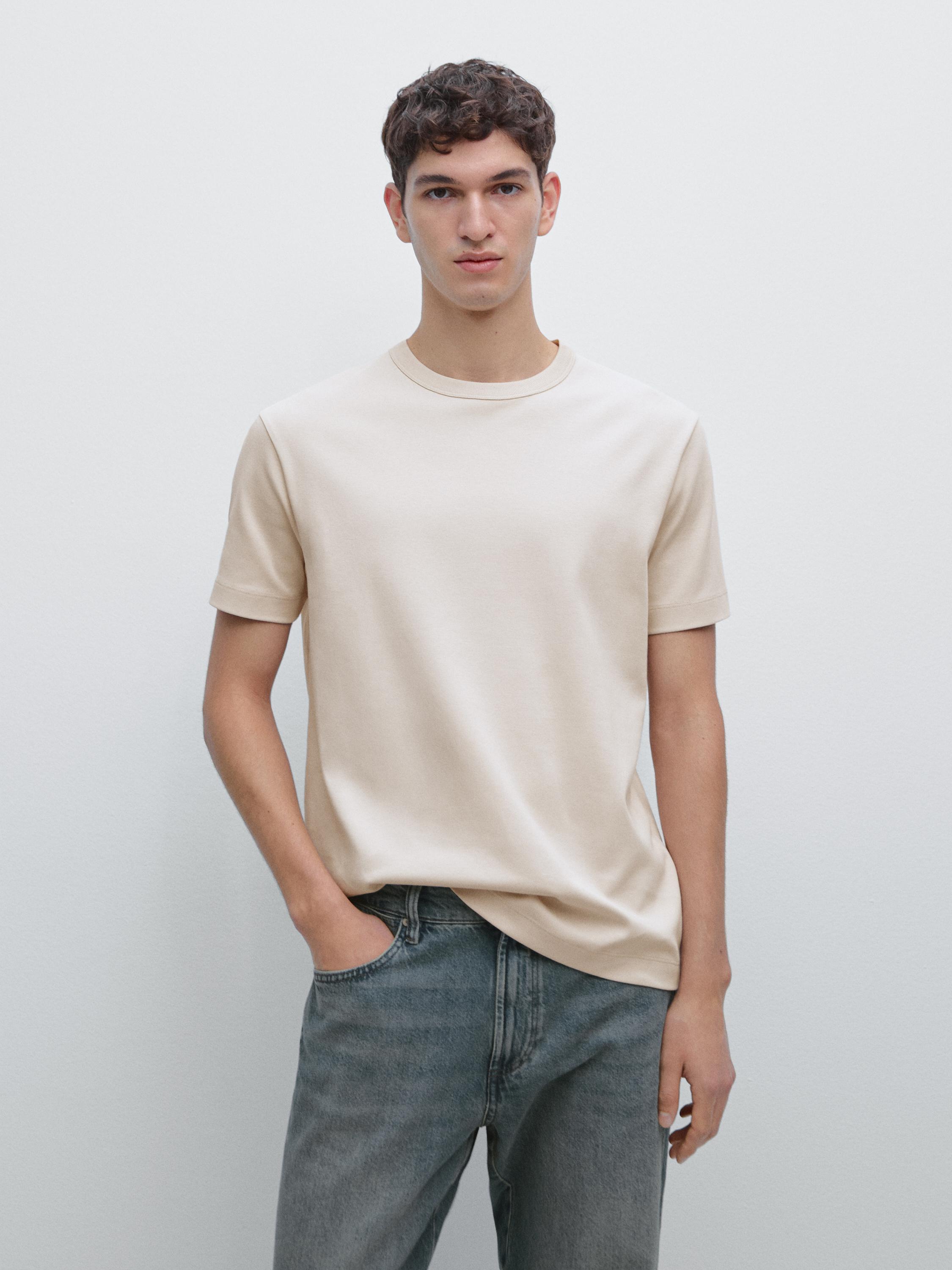 100% cotton short-sleeve T-shirt — STONE