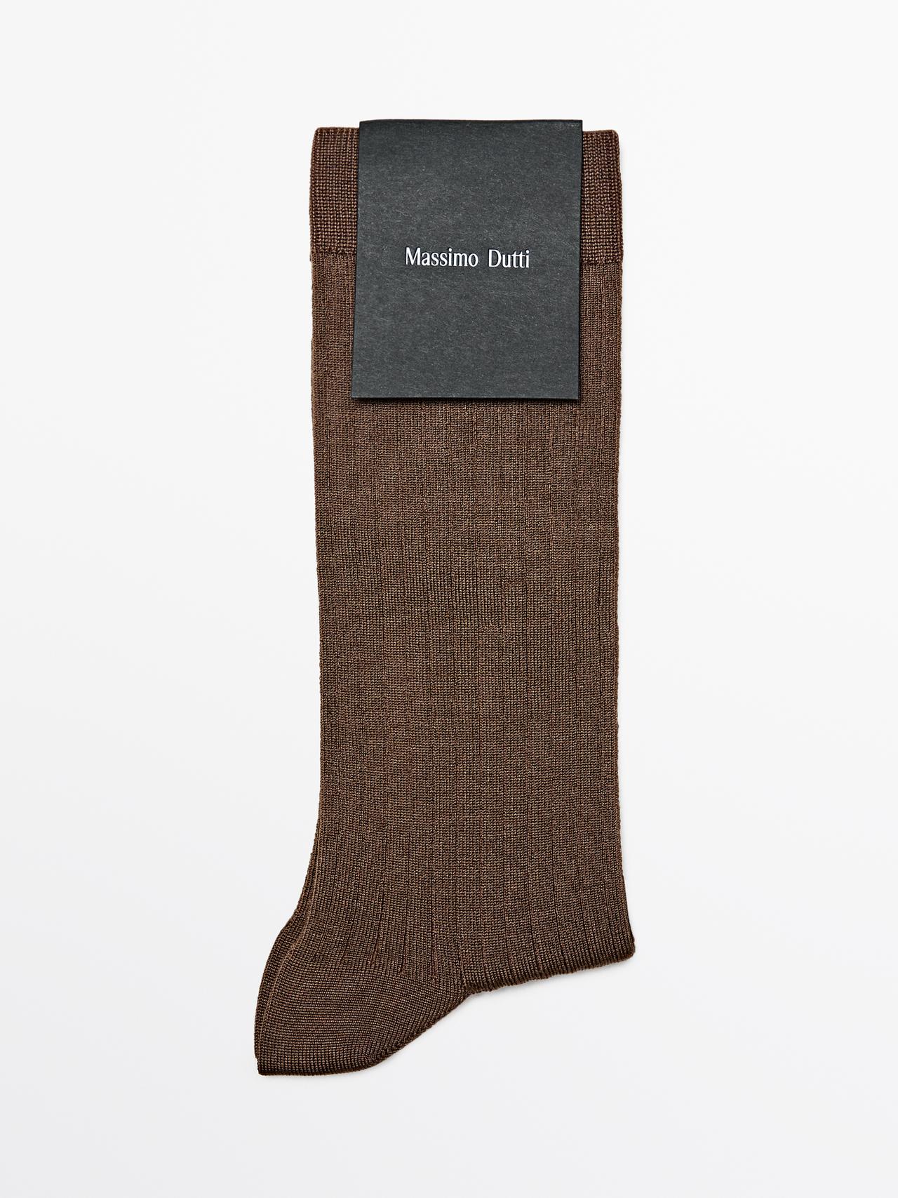 Massimo Dutti - Dames - Geribde Sokken Van Zijdemix - Molbruin - 01