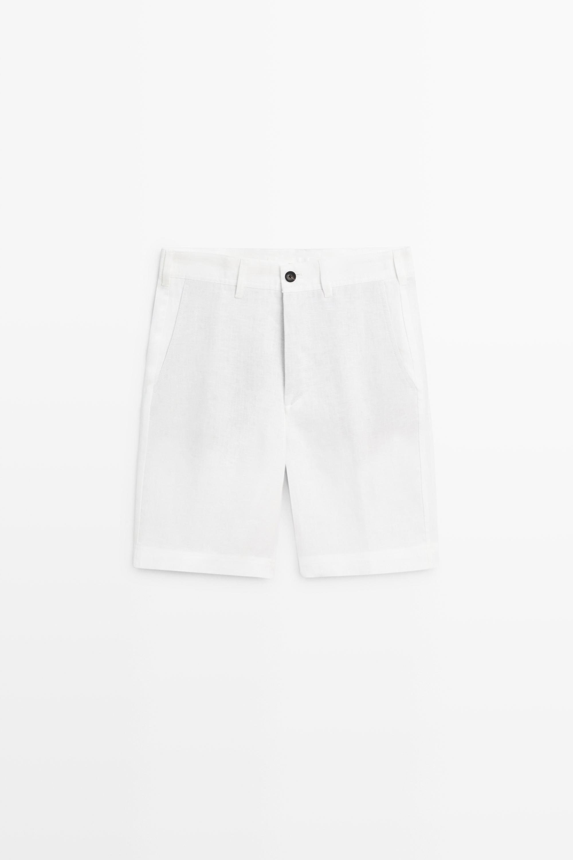 100% linen short Bermuda shorts — WHITE