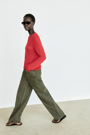 Boat neck knit sweater — RED 5