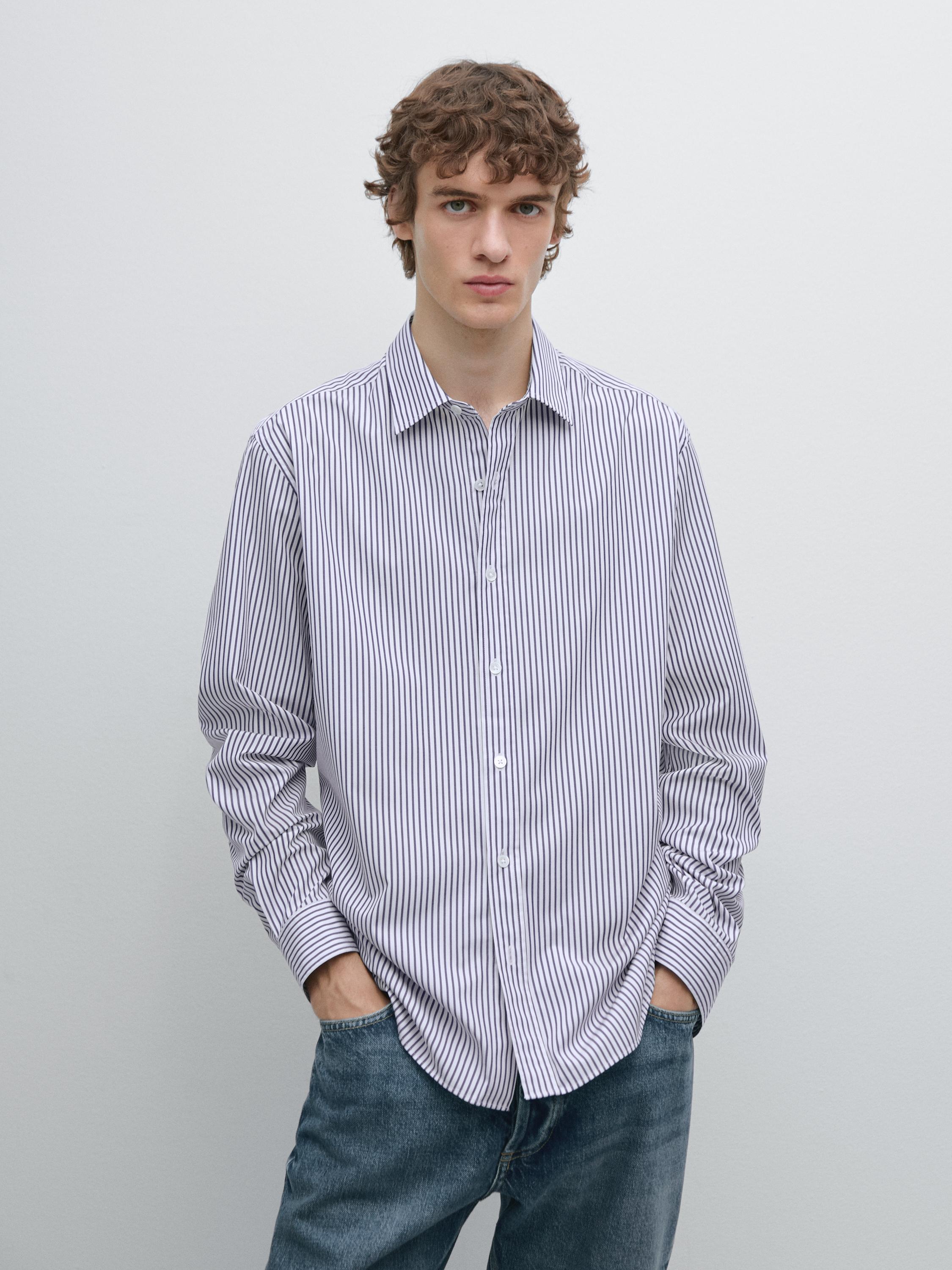 Regular fit striped poplin shirt