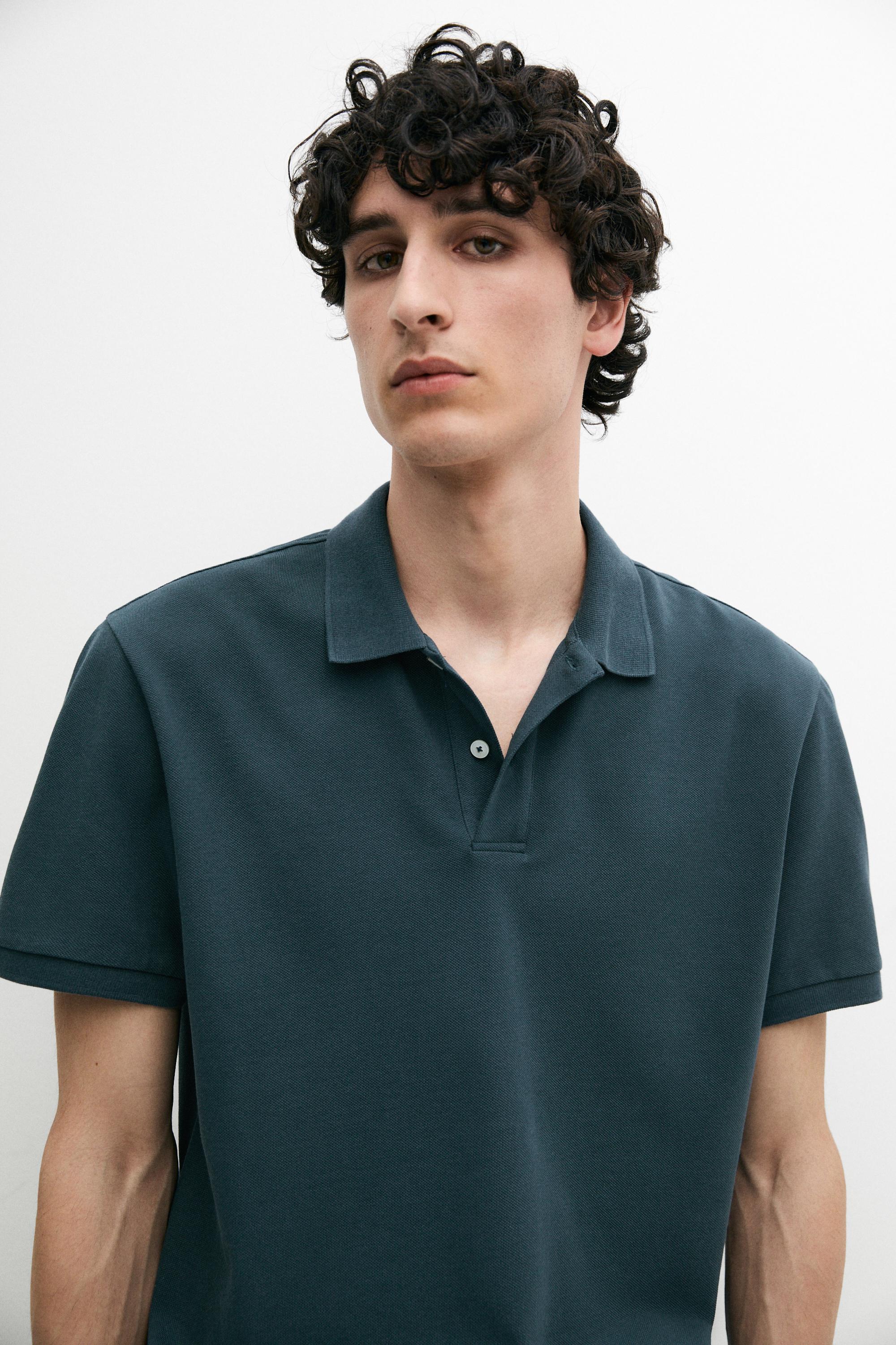 Micro-textured cotton piqué polo shirt — TURQUOISE
