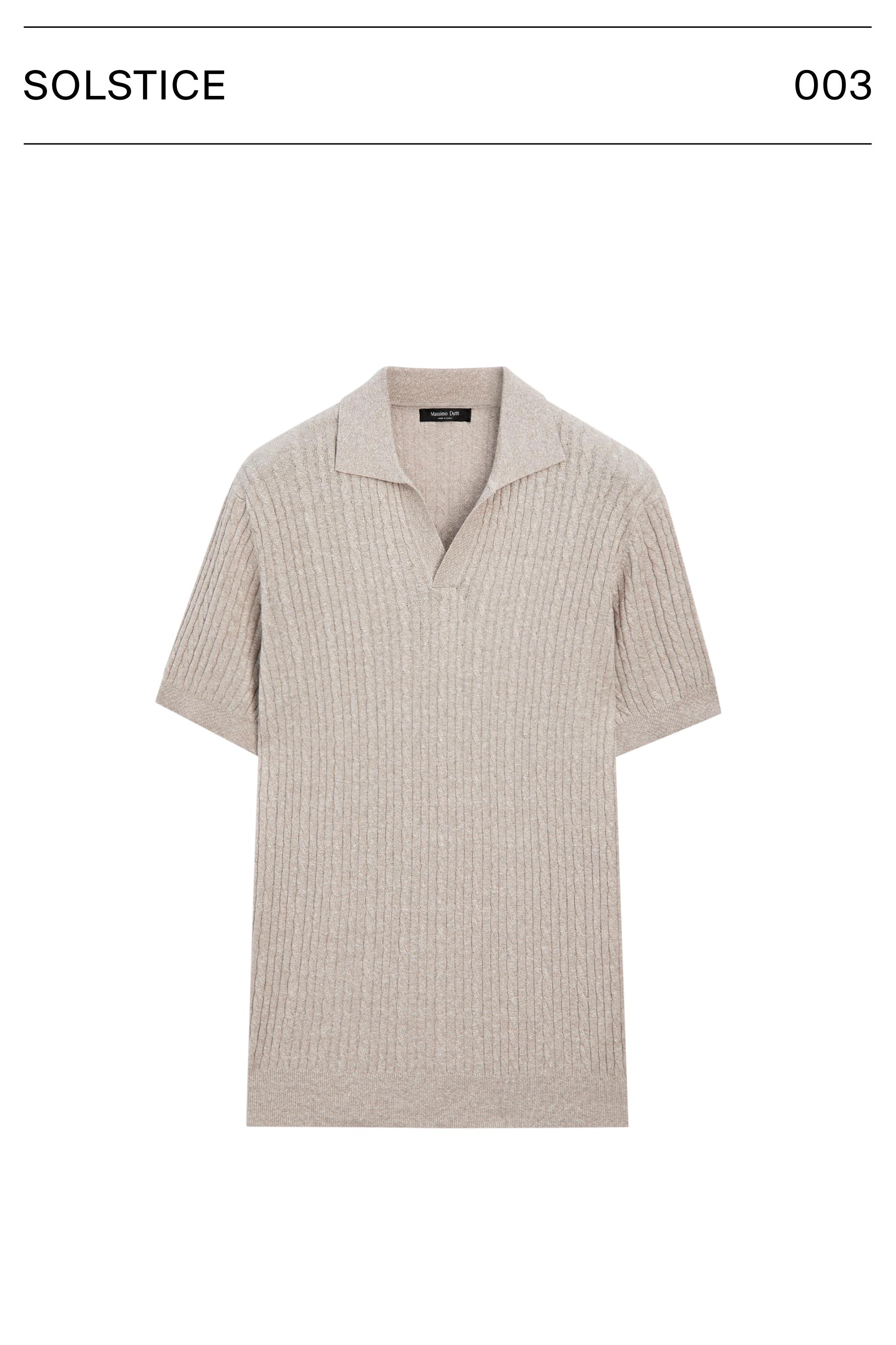Short sleeve knit polo shirt with cable-knit detail — MINK