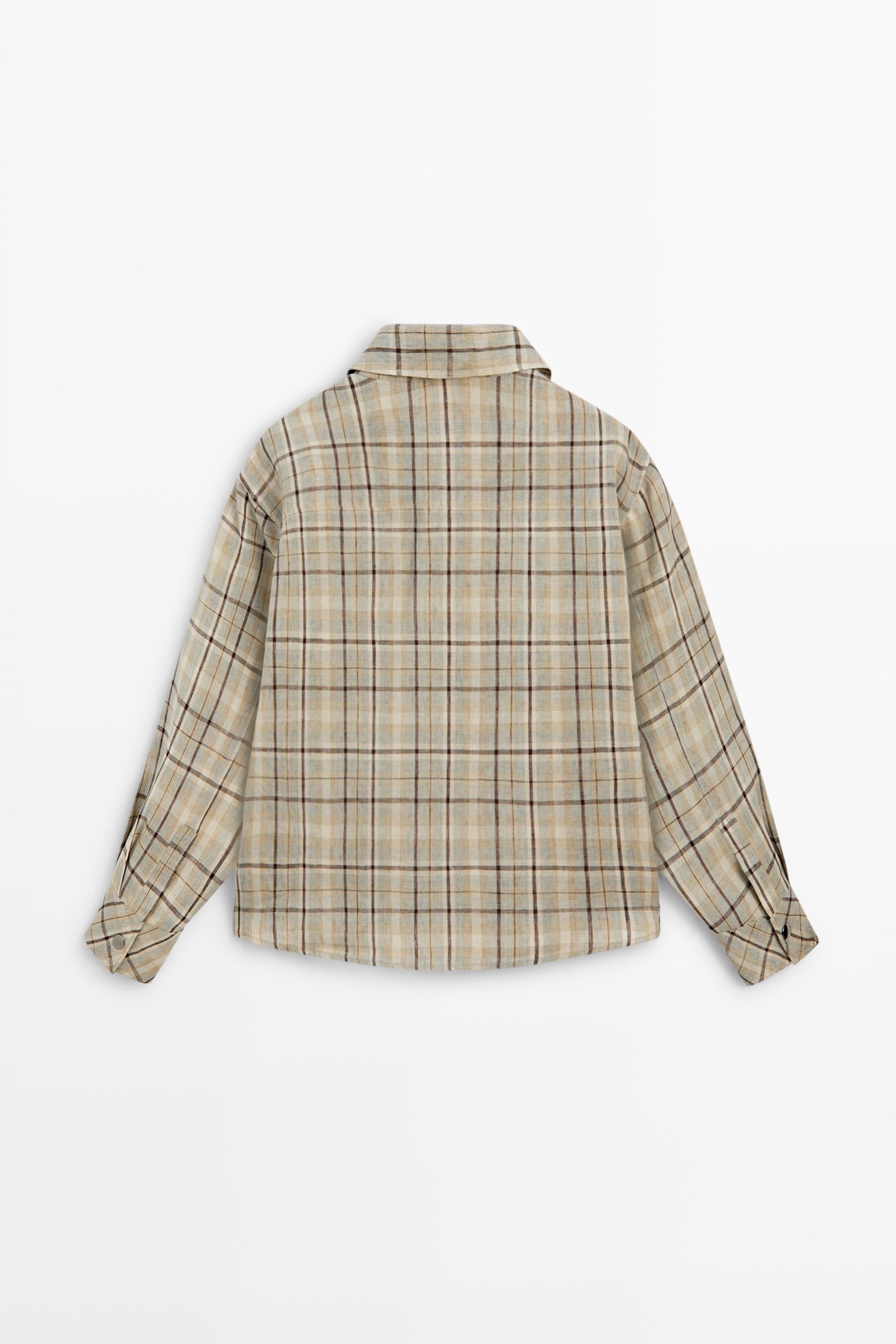 100% linen check snap button shirt — Light blue