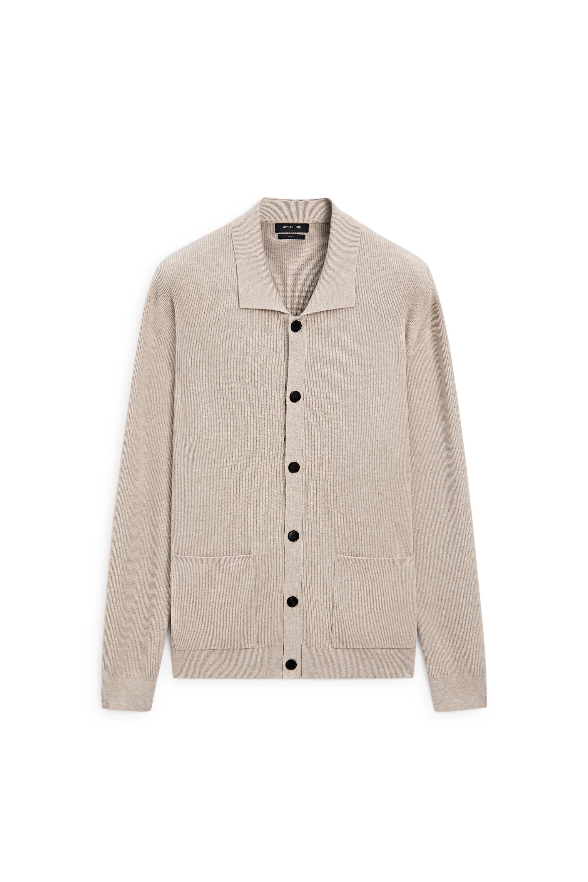 100% cotton knit pocket cardigan — BEIGE
