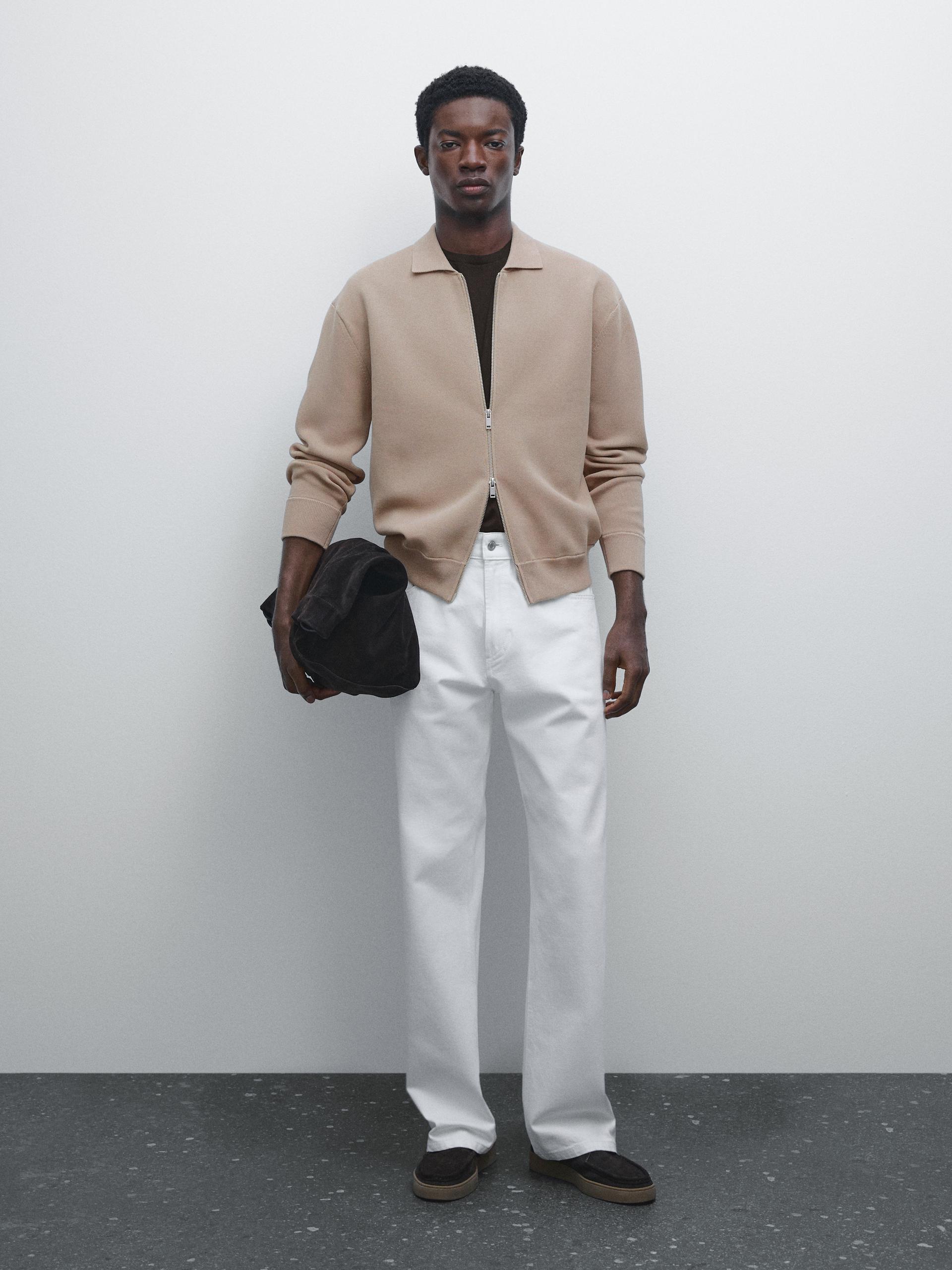 Cardigan Con Cerniera In Maglia Di Misto Cotone - Visone - M - Massimo Dutti - Maschile
