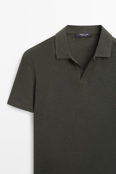 Short sleeve linen cotton polo shirt — DARK GREEN 4