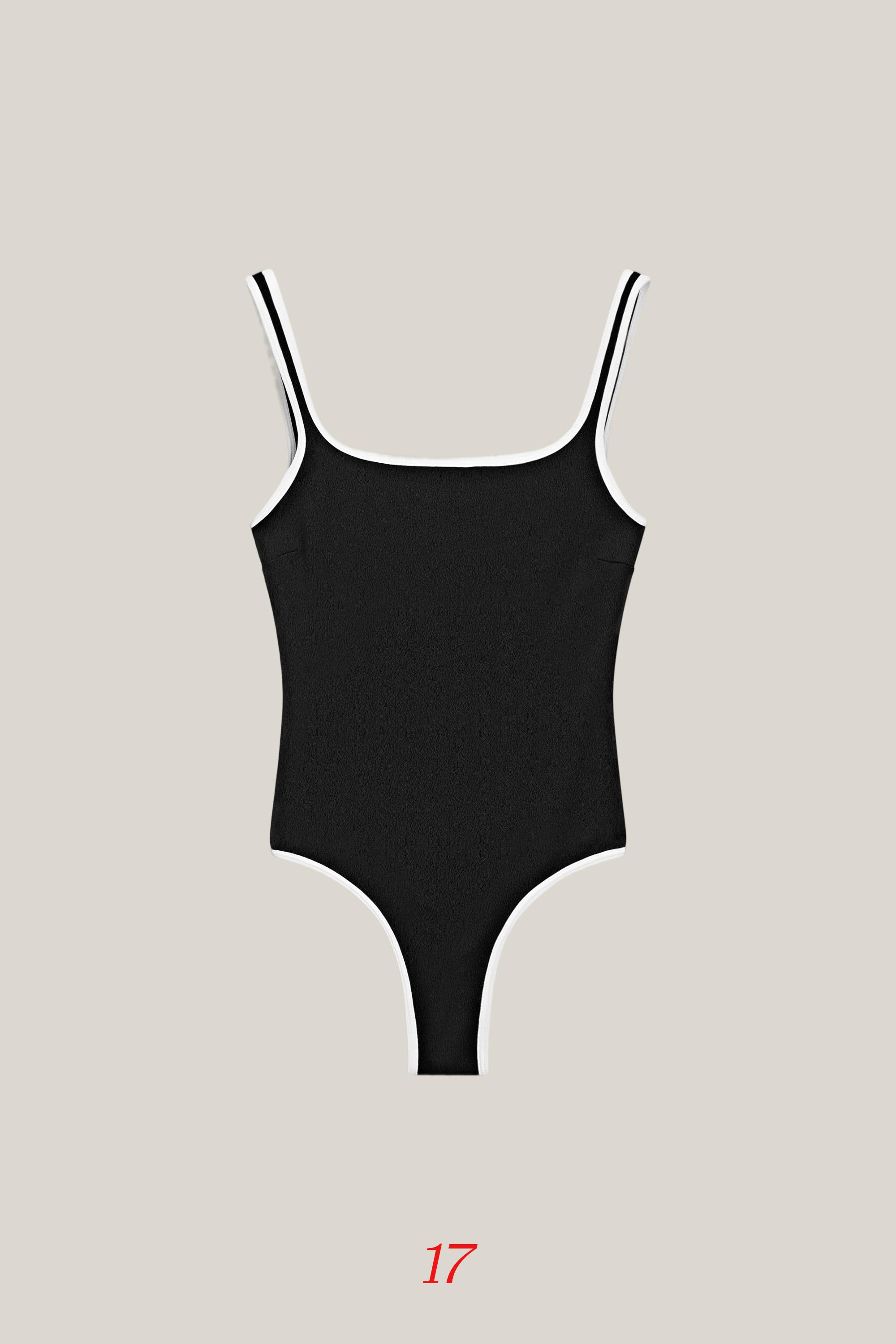 Contrast texture swimsuit — BLACK
