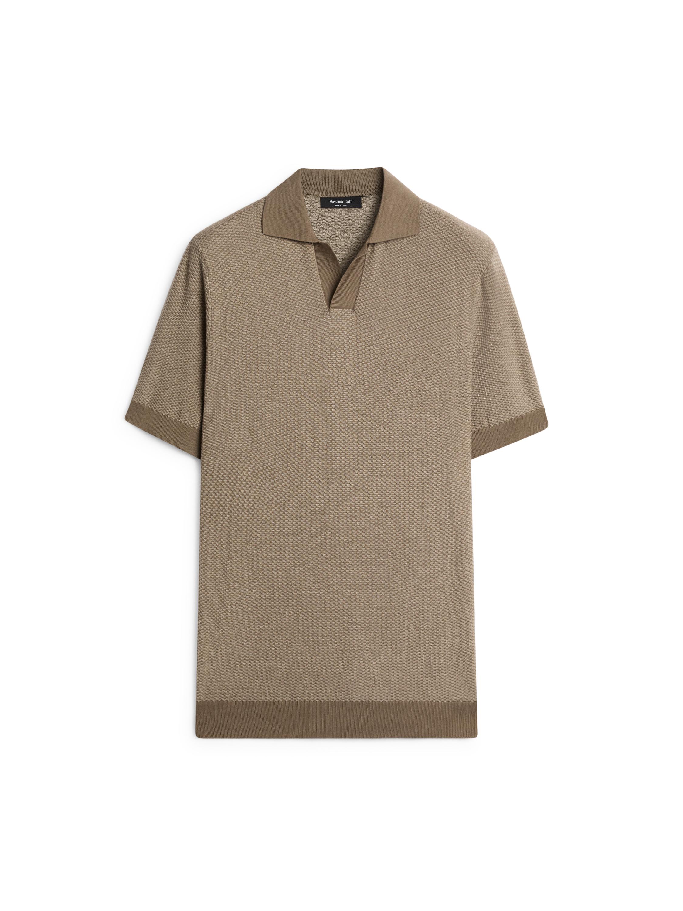100% cotton textured knit polo sweater — MOLE BROWN