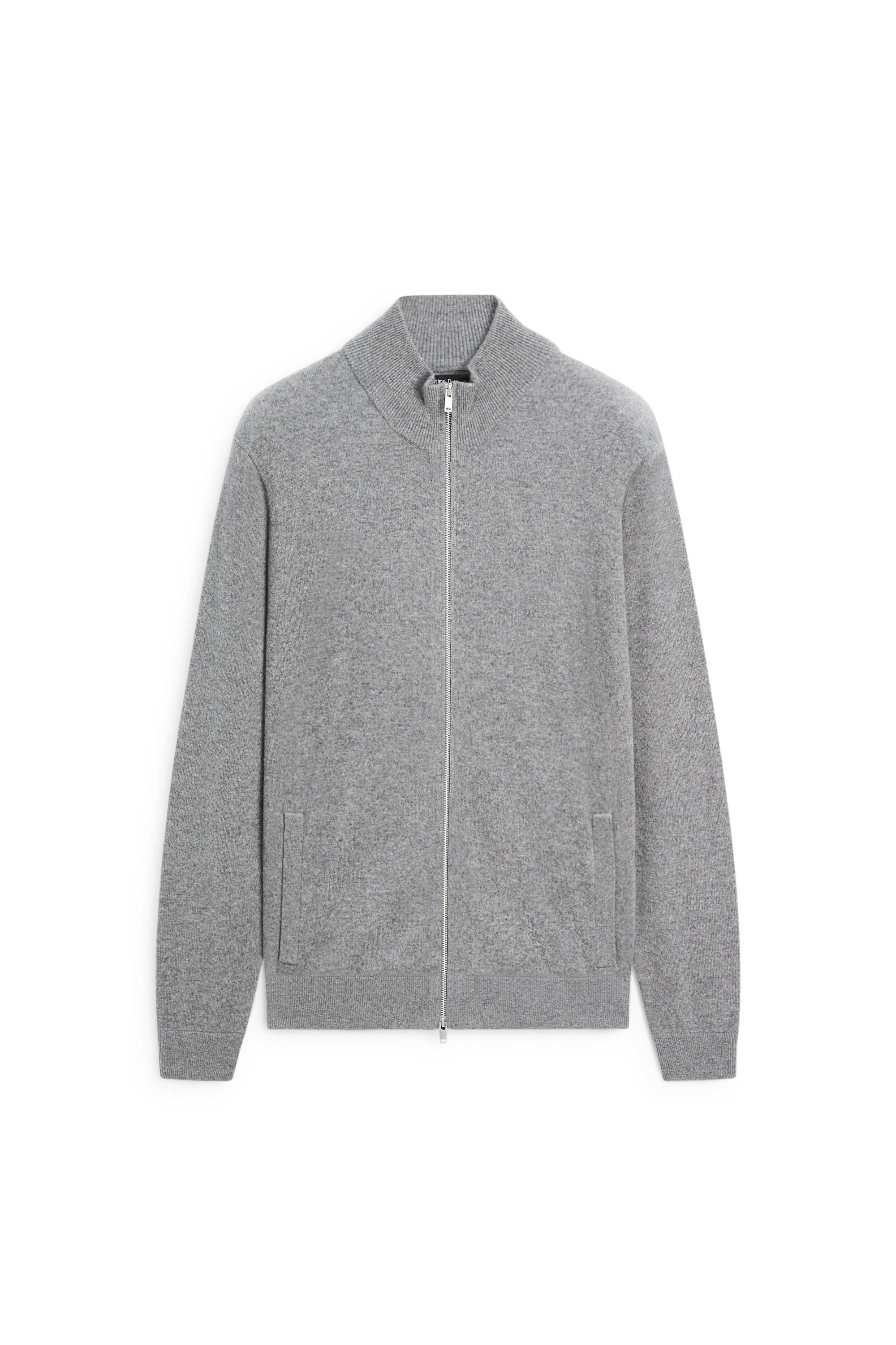 100% cashmere zip-up knit cardigan — ANTHRACITE GREY