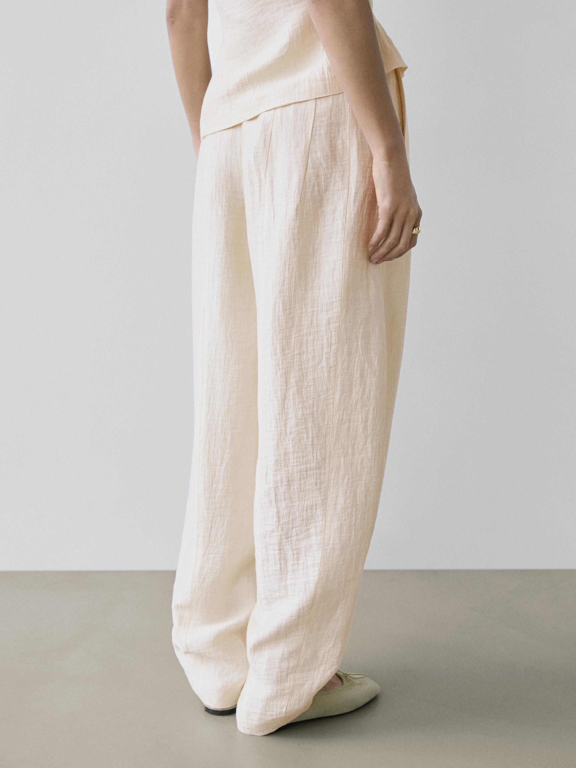 Linen blend sarouel trousers — BEIGE