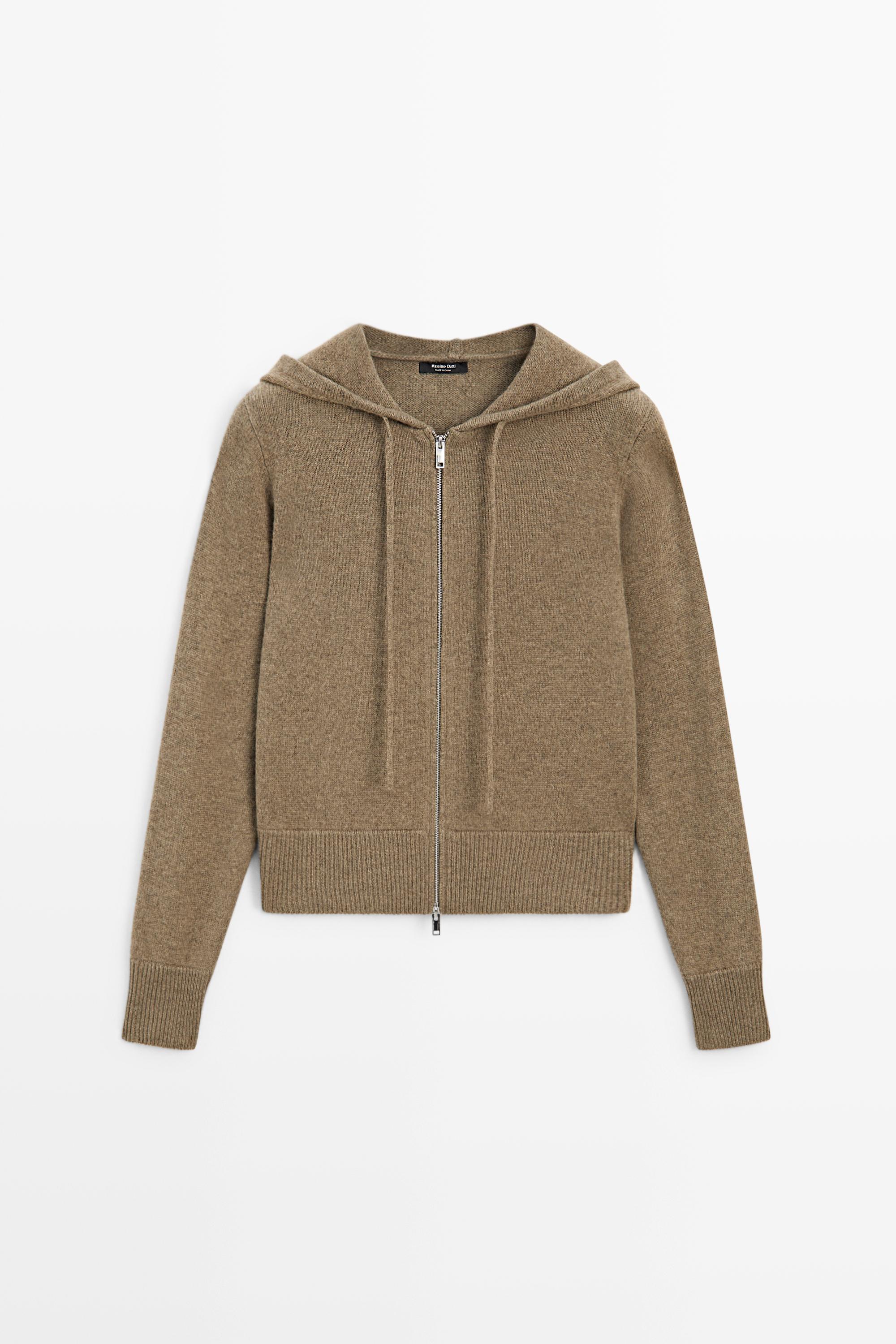 Wool blend hooded knit cardigan — GREENISH