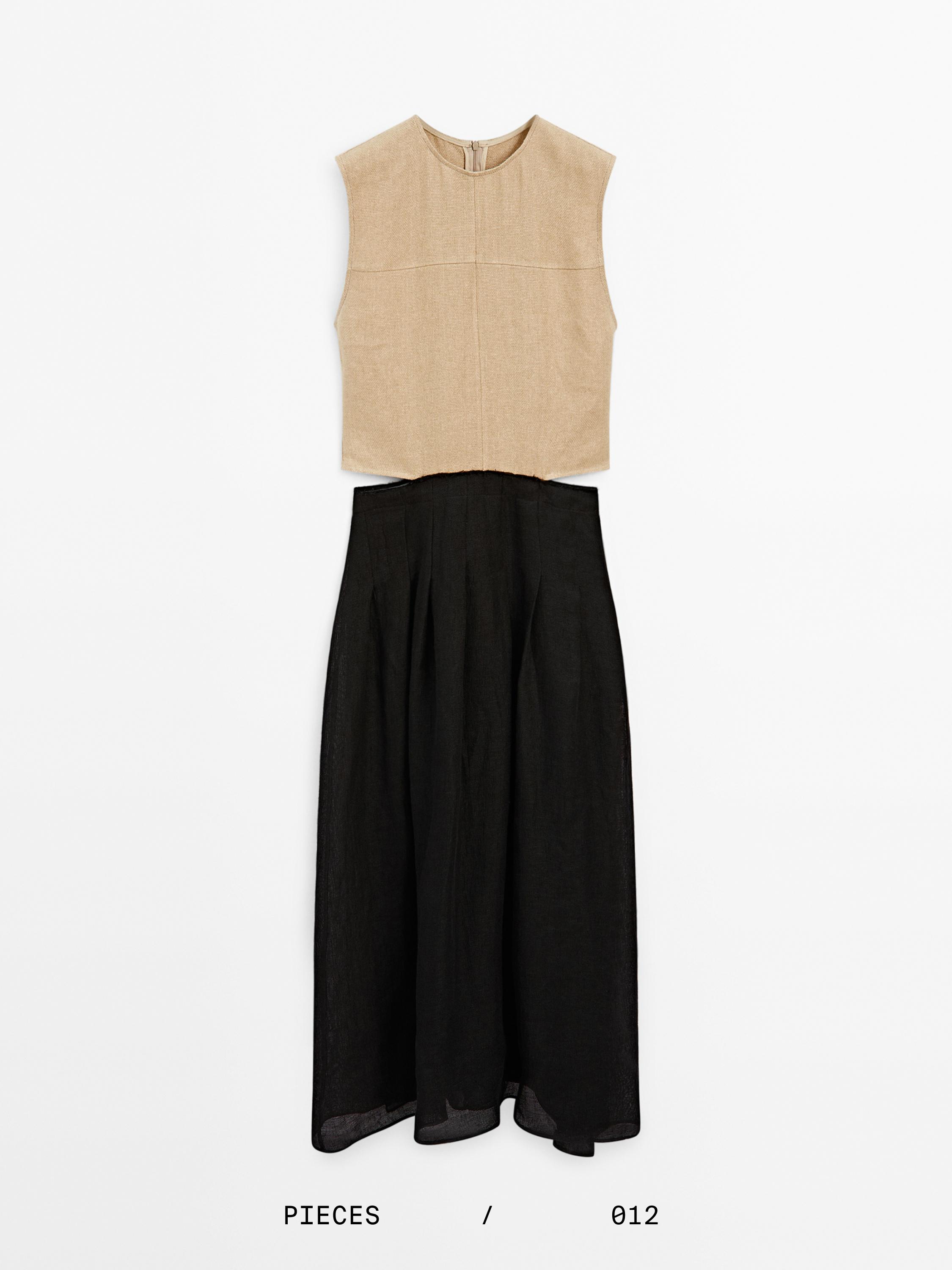 Contrast long dress with side slits · Black · Smart