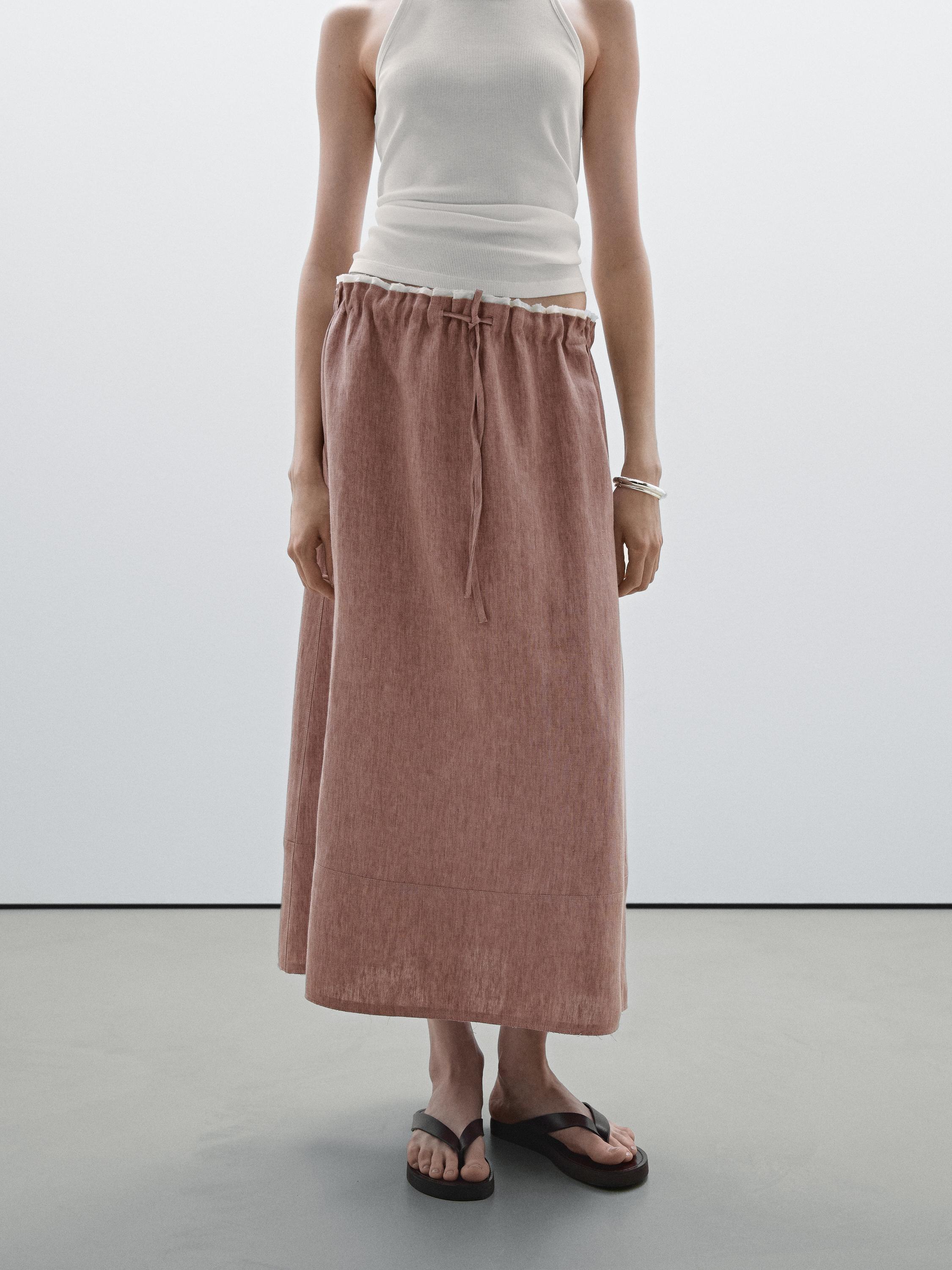 100% linen elasticated midi skirt