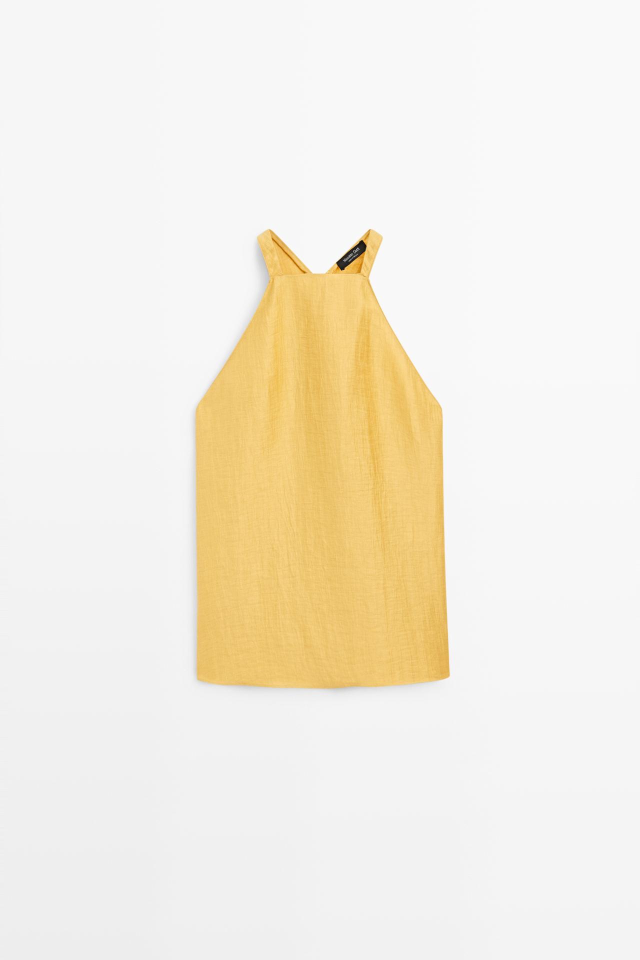 Linen blend halter top — NEON YELLOW