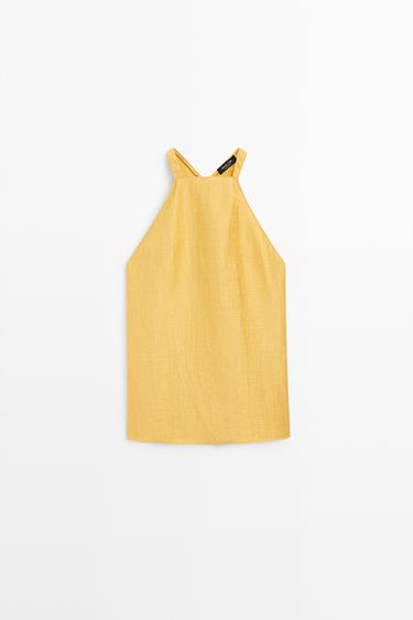 Linen blend halter top — NEON YELLOW 2