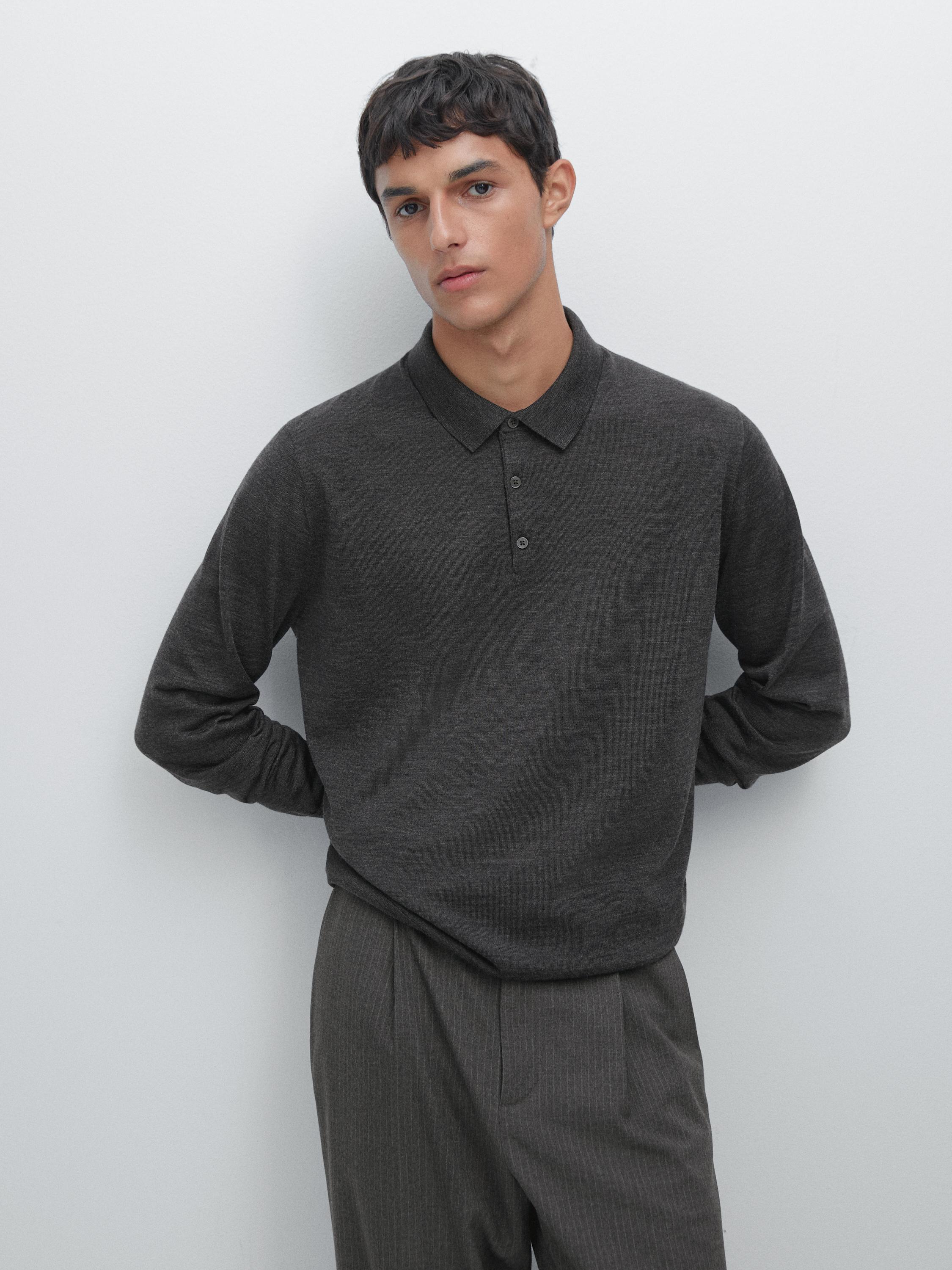 100% merino wool knit polo jumper