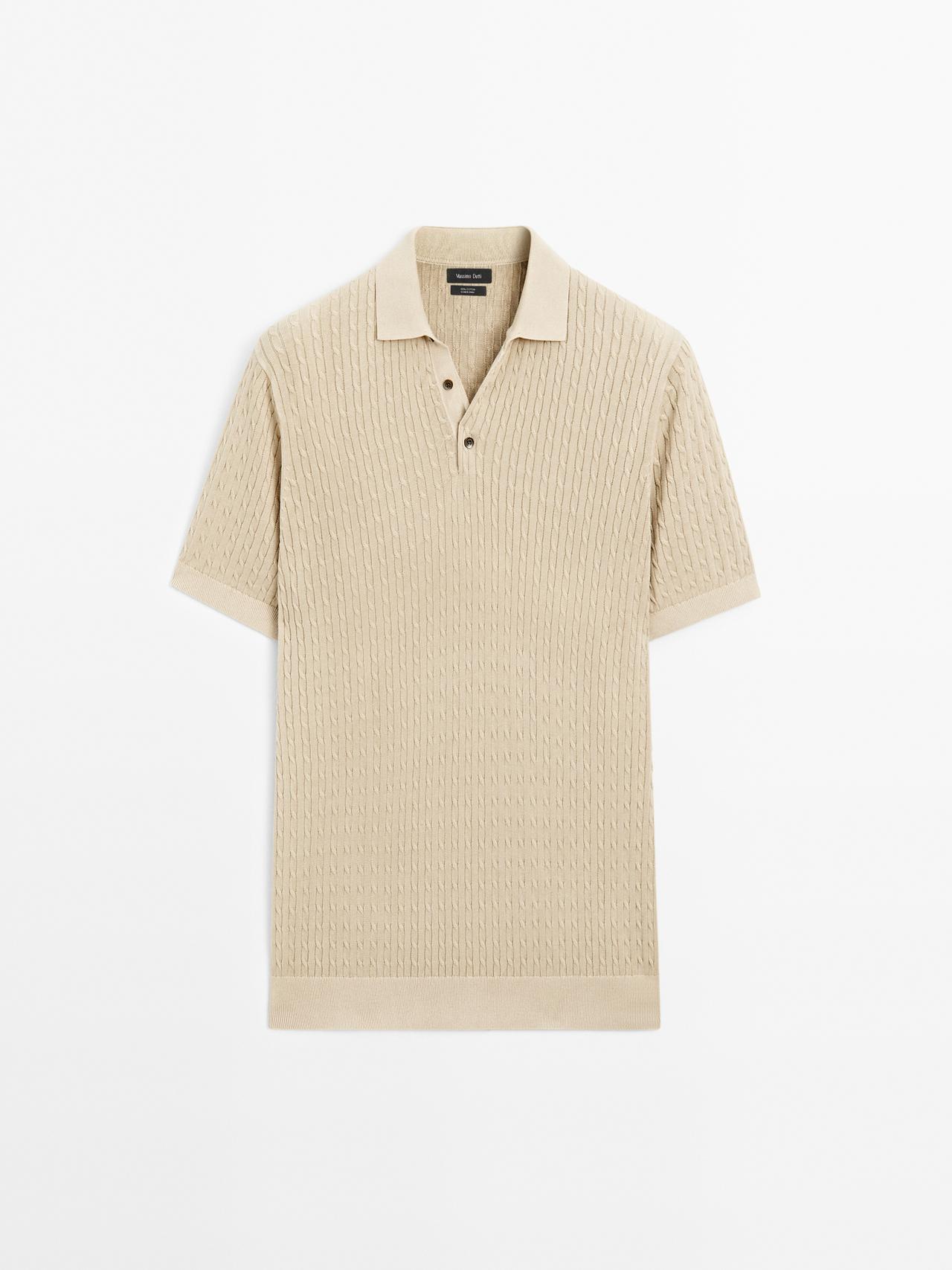 Massimo Dutti - Heren - 100% Katoenen Polotrui Met Kabelmotief - Beige - L