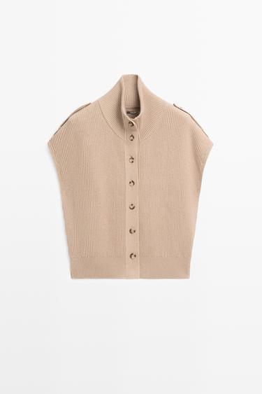 100% cotton button-detail knit vest — CAMEL 2