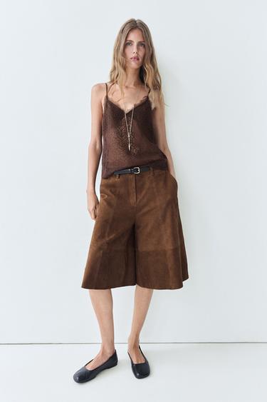Strappy lace detail top — BROWN 8