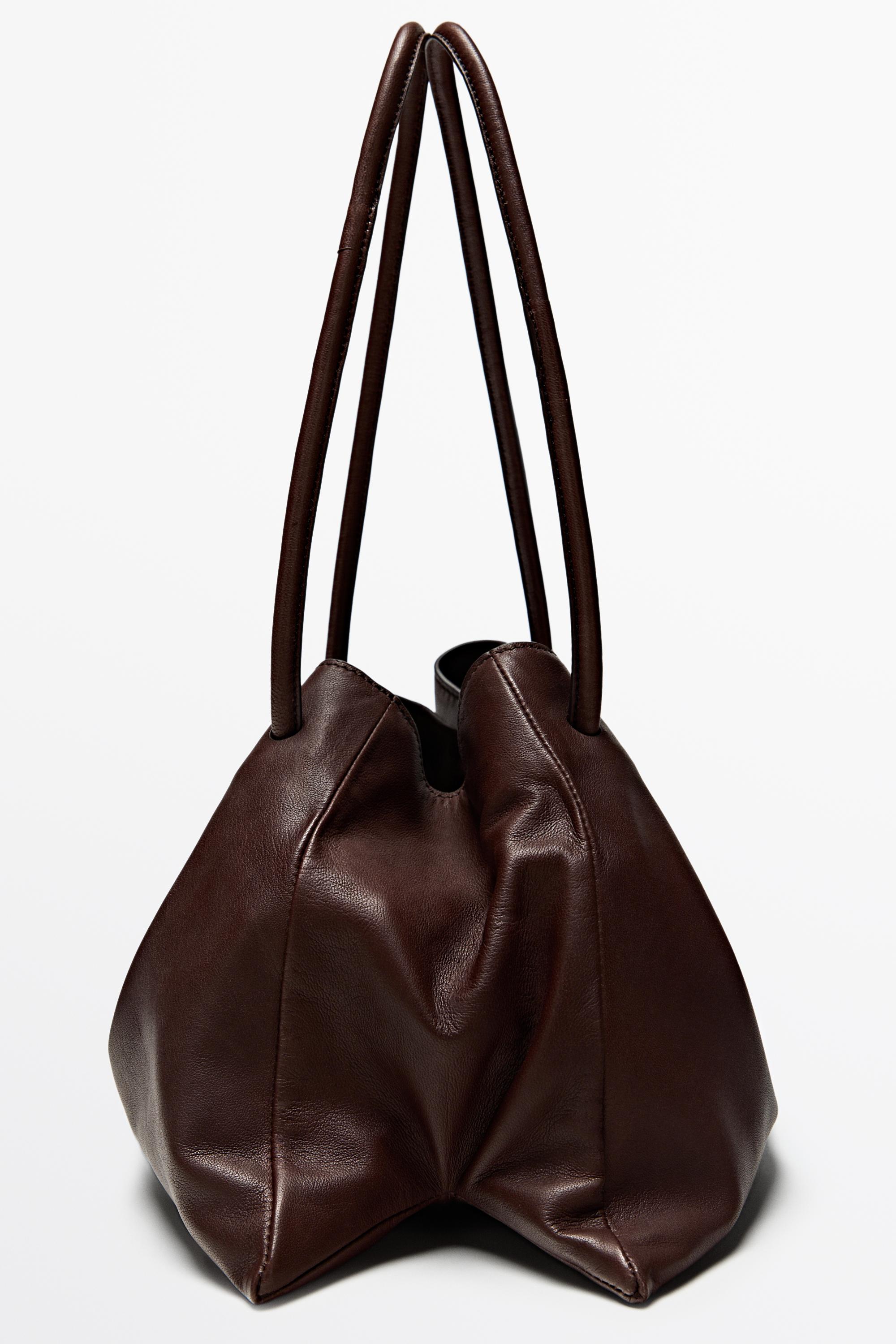 Nappa leather ruffled bag — BROWN