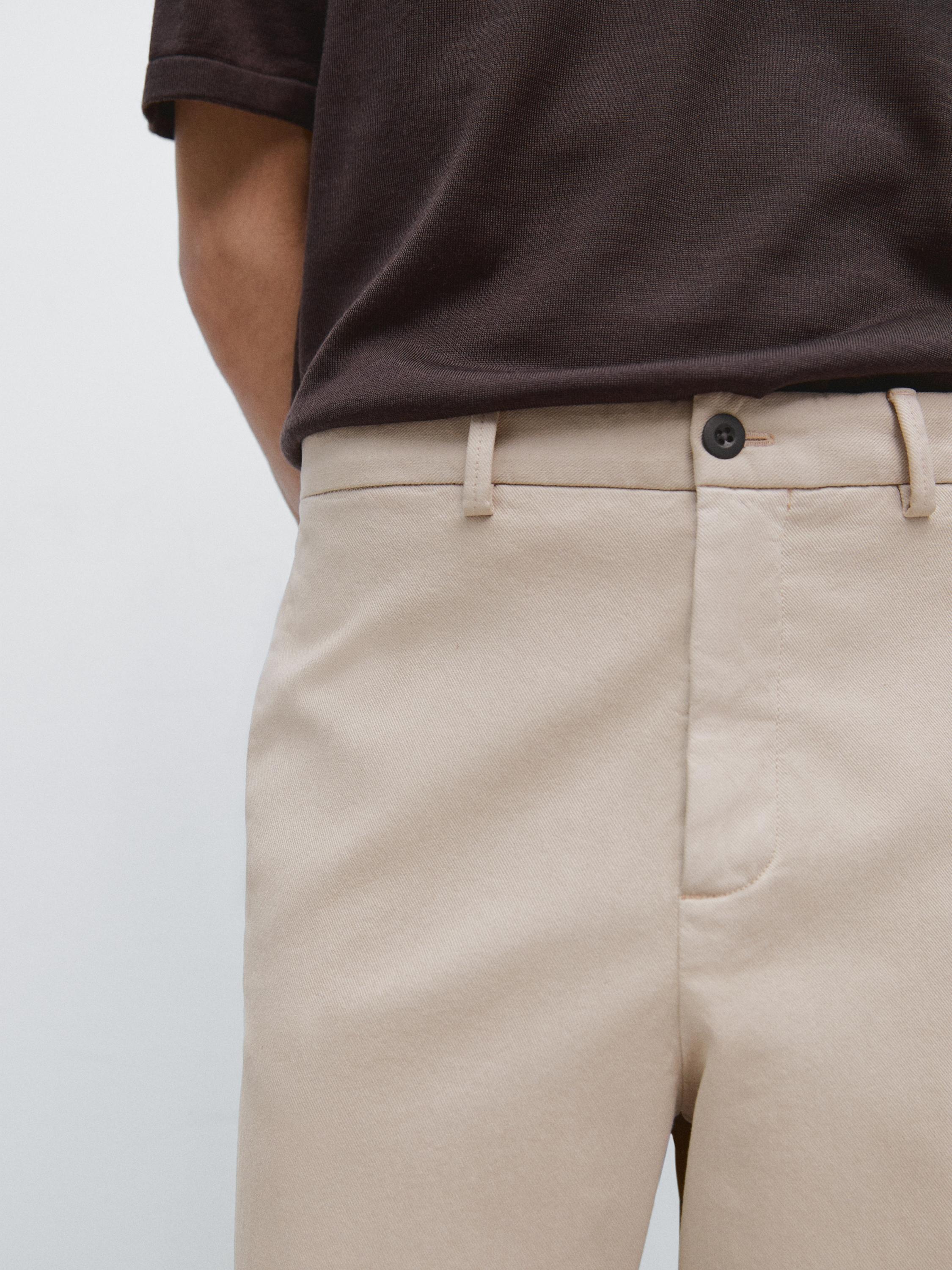 Cotton twill pants with elasticated waistband — BEIGE