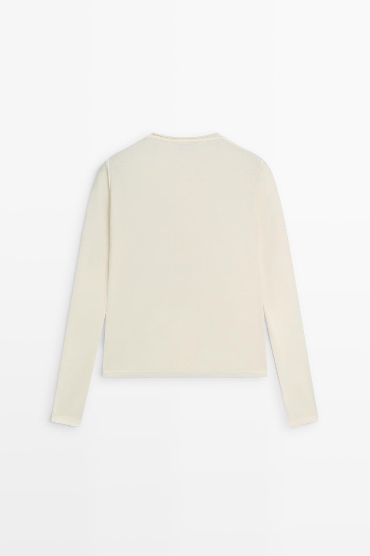 Cotton blend T-shirt with button detail — CREAM