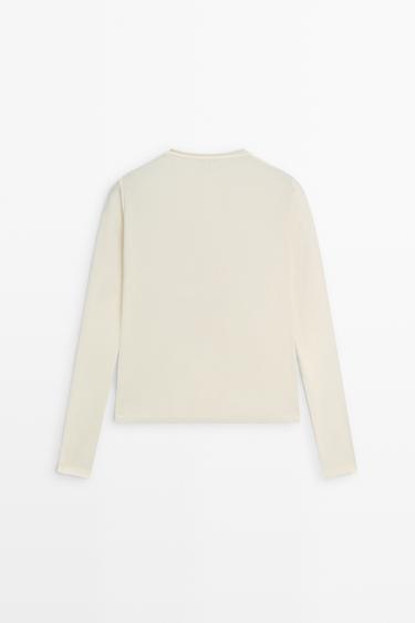 Cotton blend T-shirt with button detail — CREAM 6