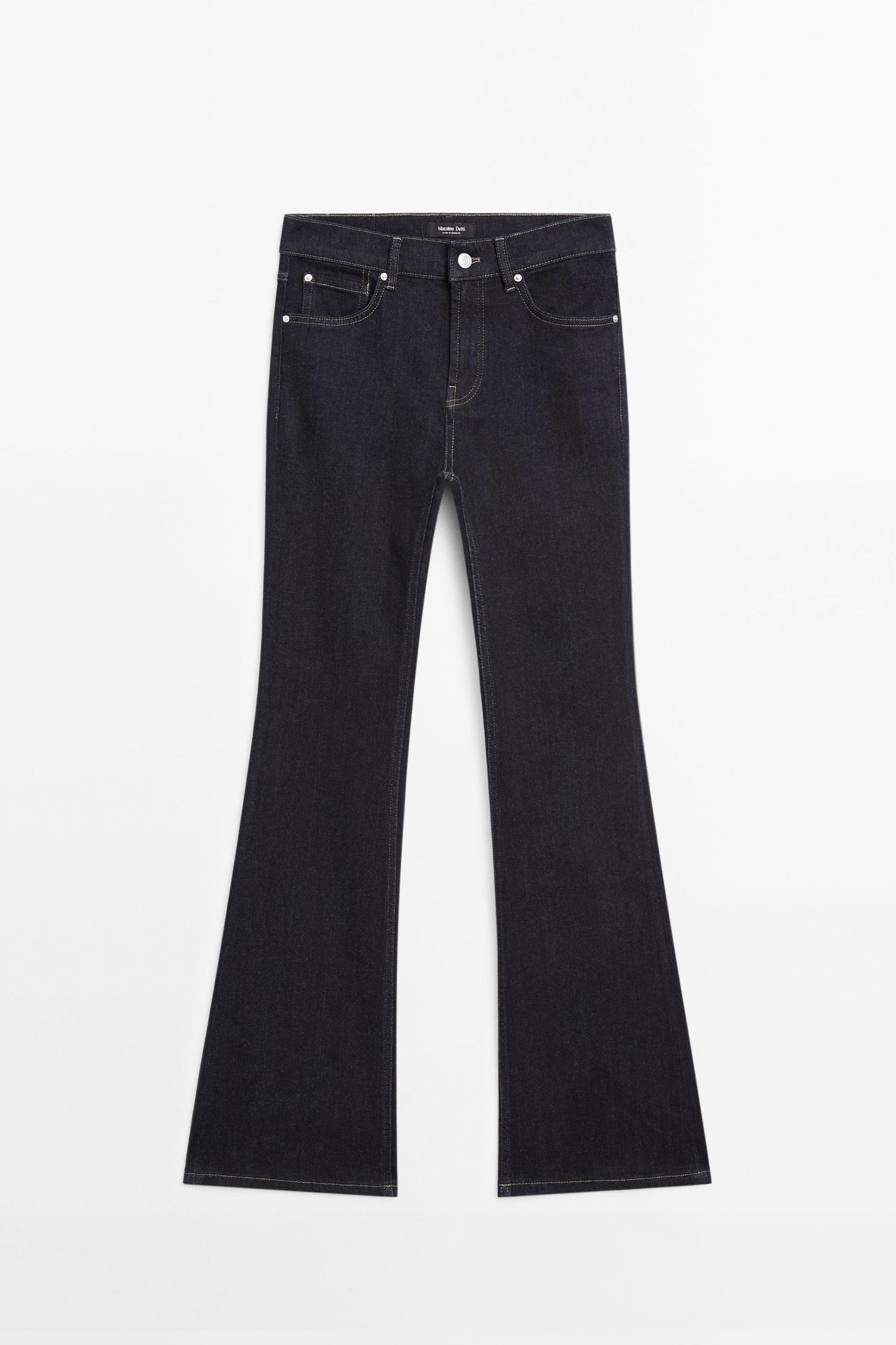 High waist bell bottom skinny jeans — DARK BLUE