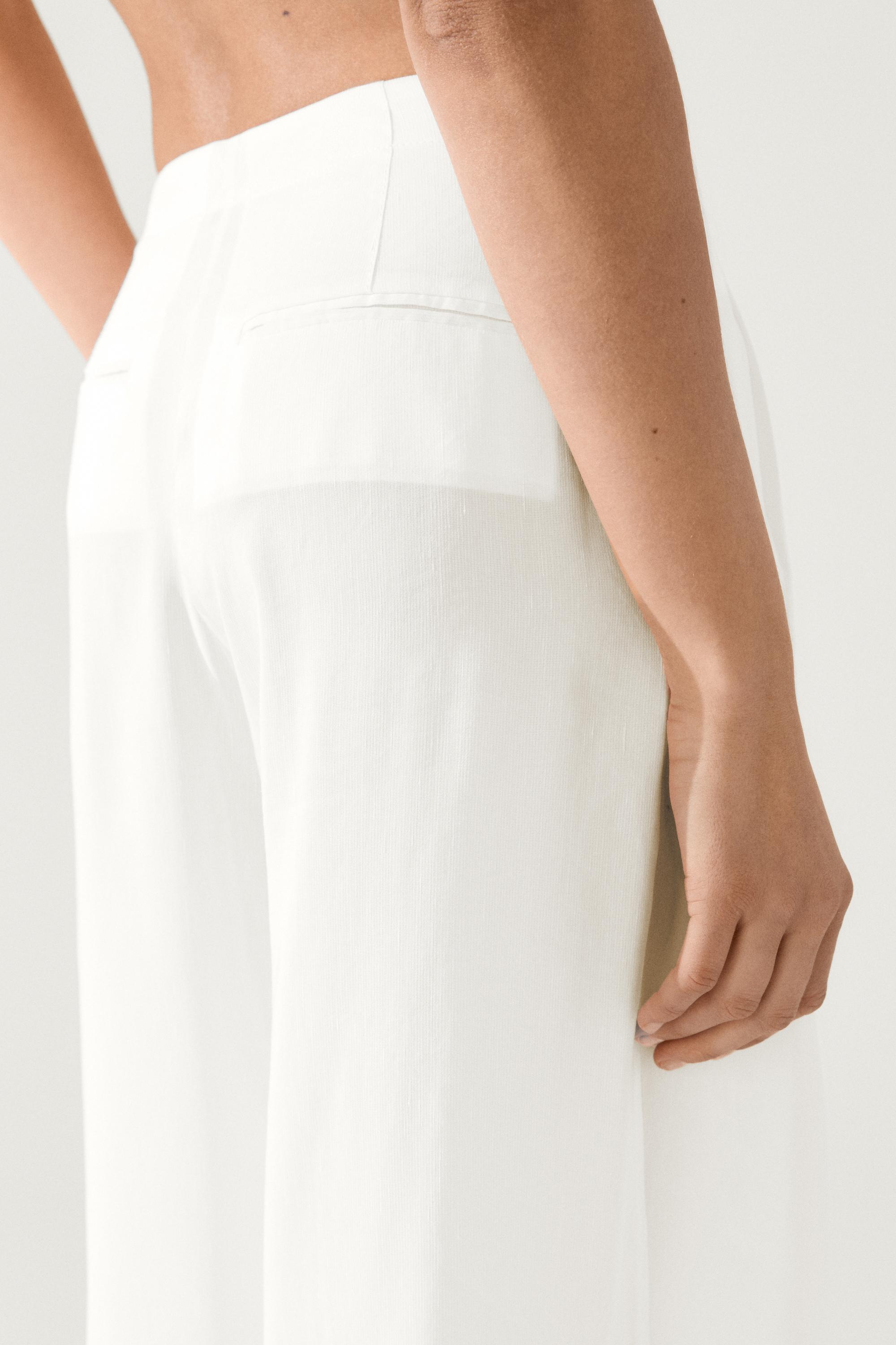 Flowing linen blend trousers — Off white