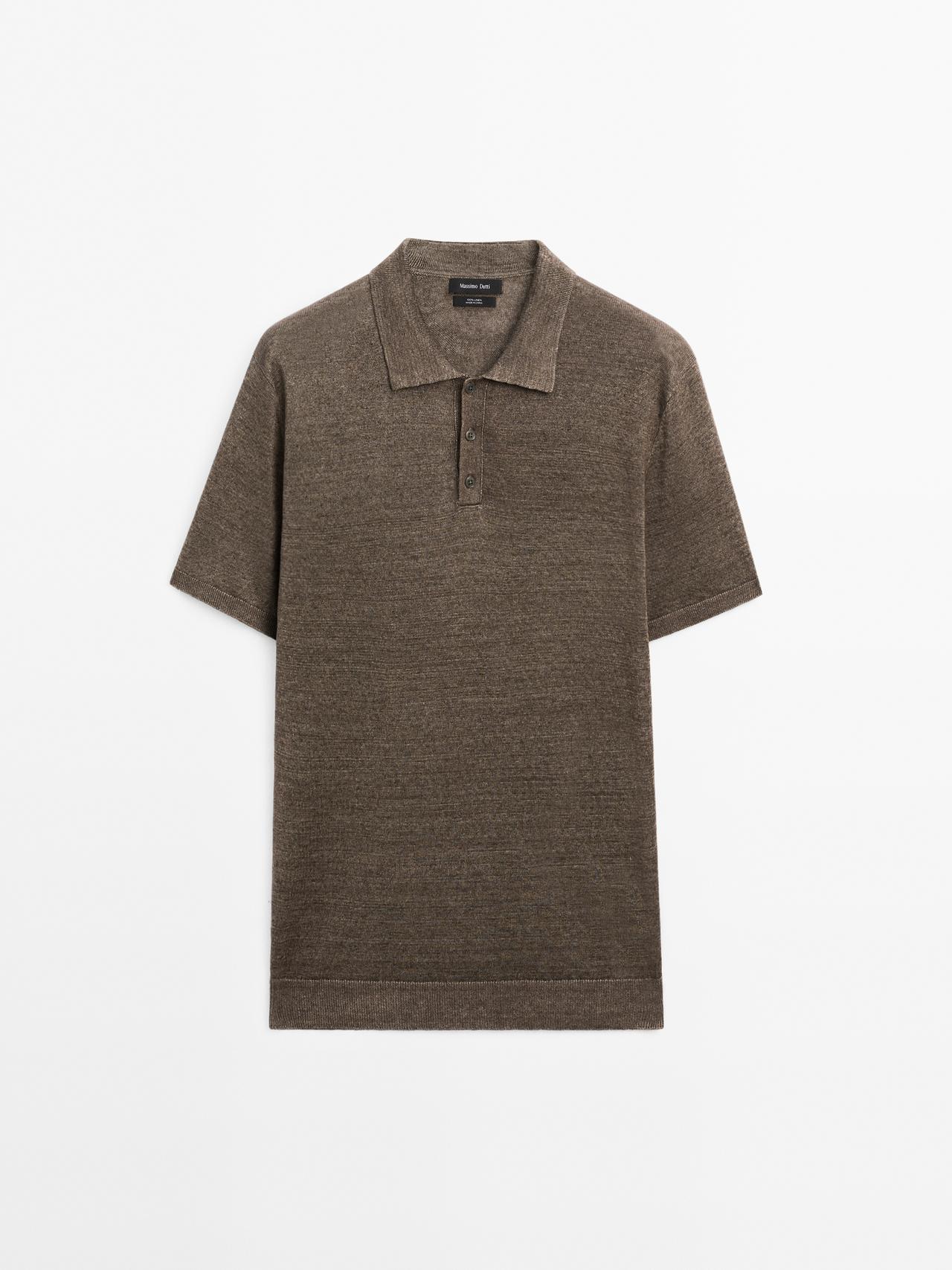 Massimo Dutti - Herre - Poloshirt I Strik Af 100 % Hør - Mink - M