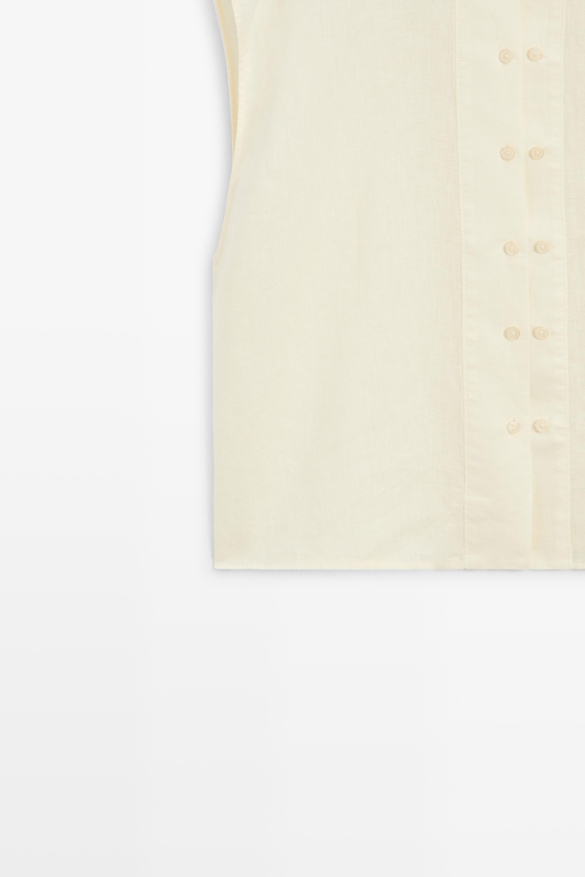 Flowing 100% linen shirt with button detail — YELLOW