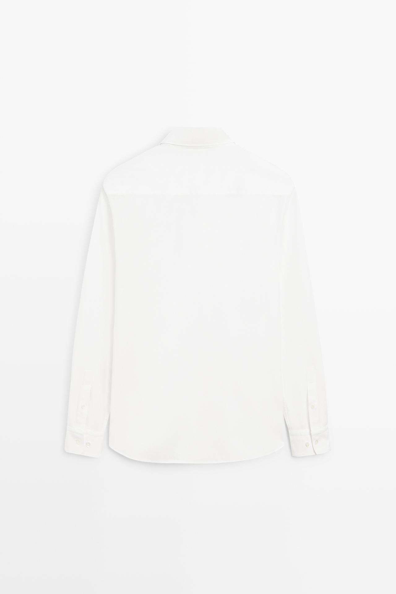 100% cotton regular fit melange twill shirt — WHITE