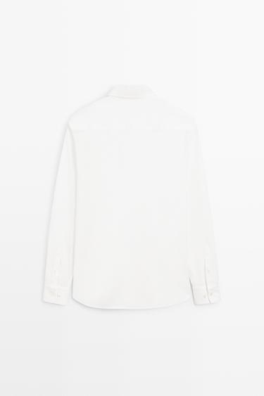 100% cotton regular fit melange twill shirt — WHITE 6