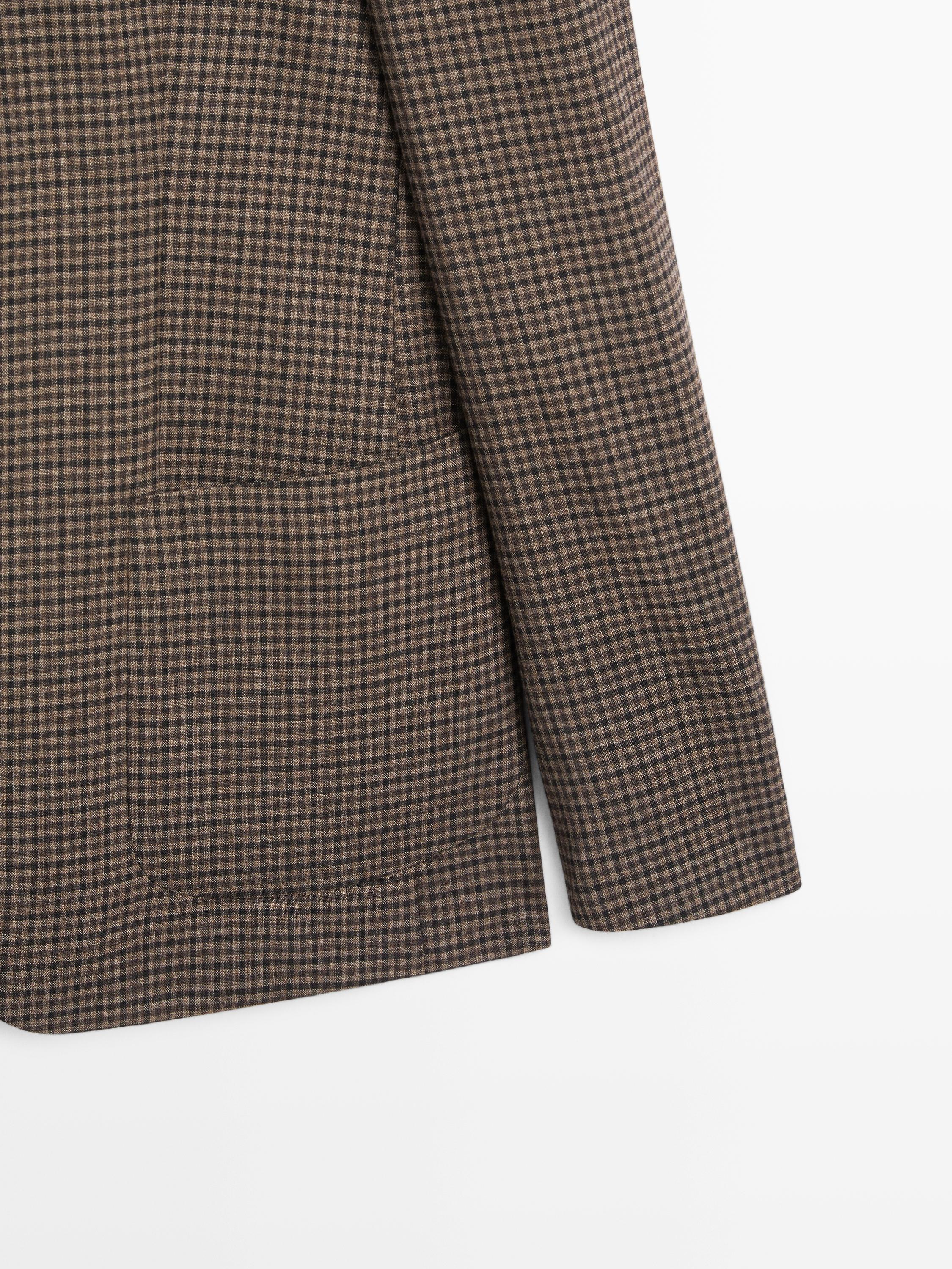 100% wool tailored check blazer — BROWN