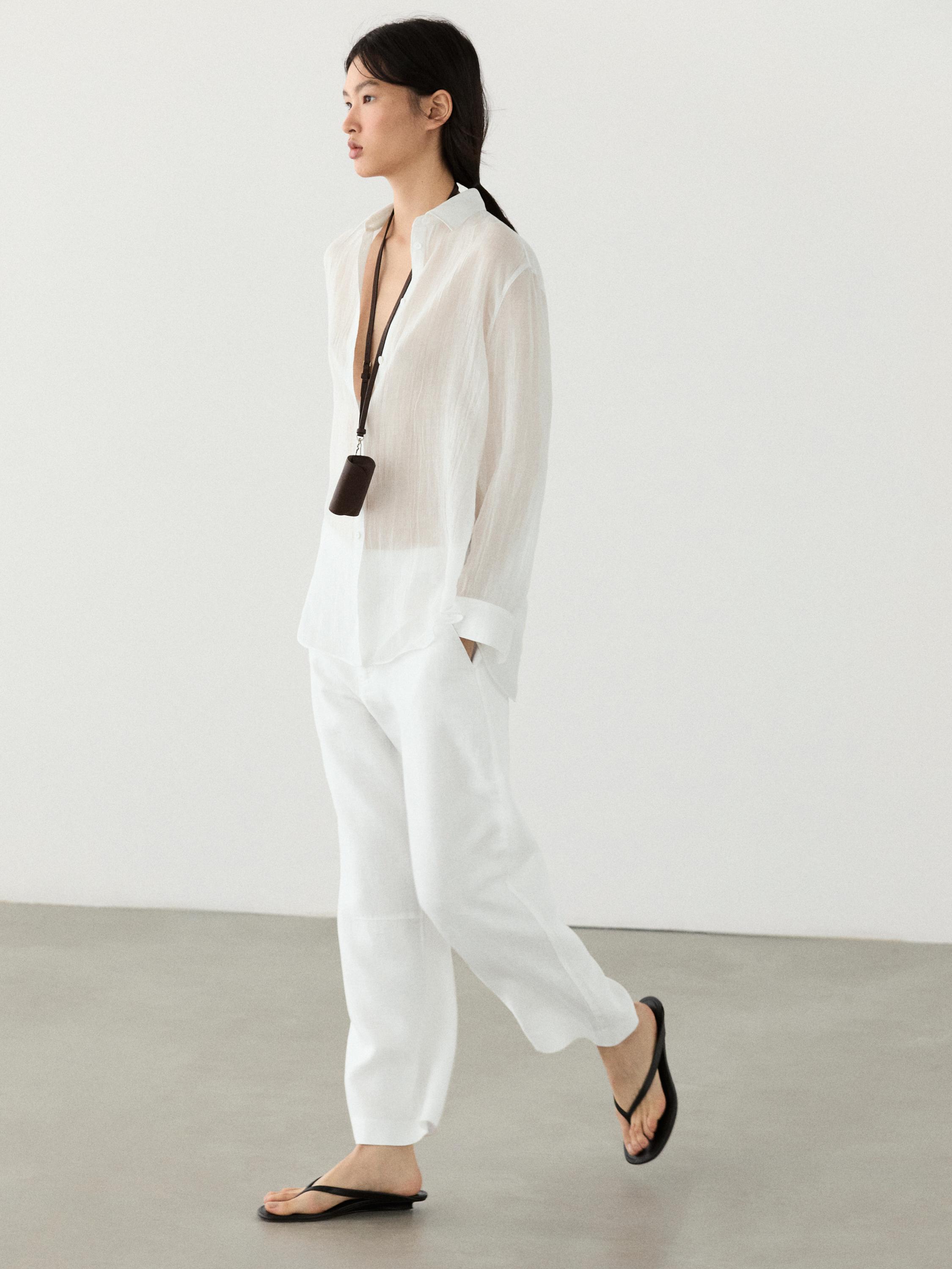 Flowing 100% linen trousers — WHITE
