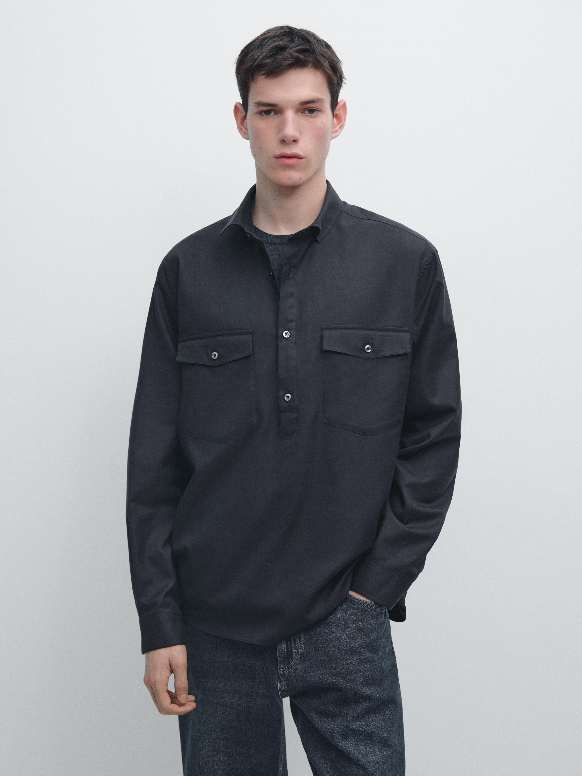 Cotton shirt with pockets — NAVY BLUE