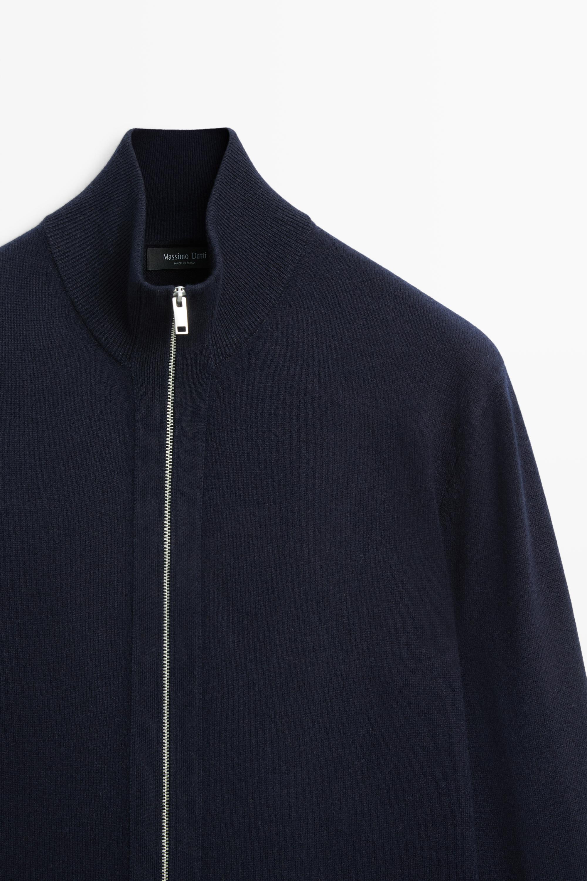 Wool blend cardigan with zip detail — NAVY BLUE