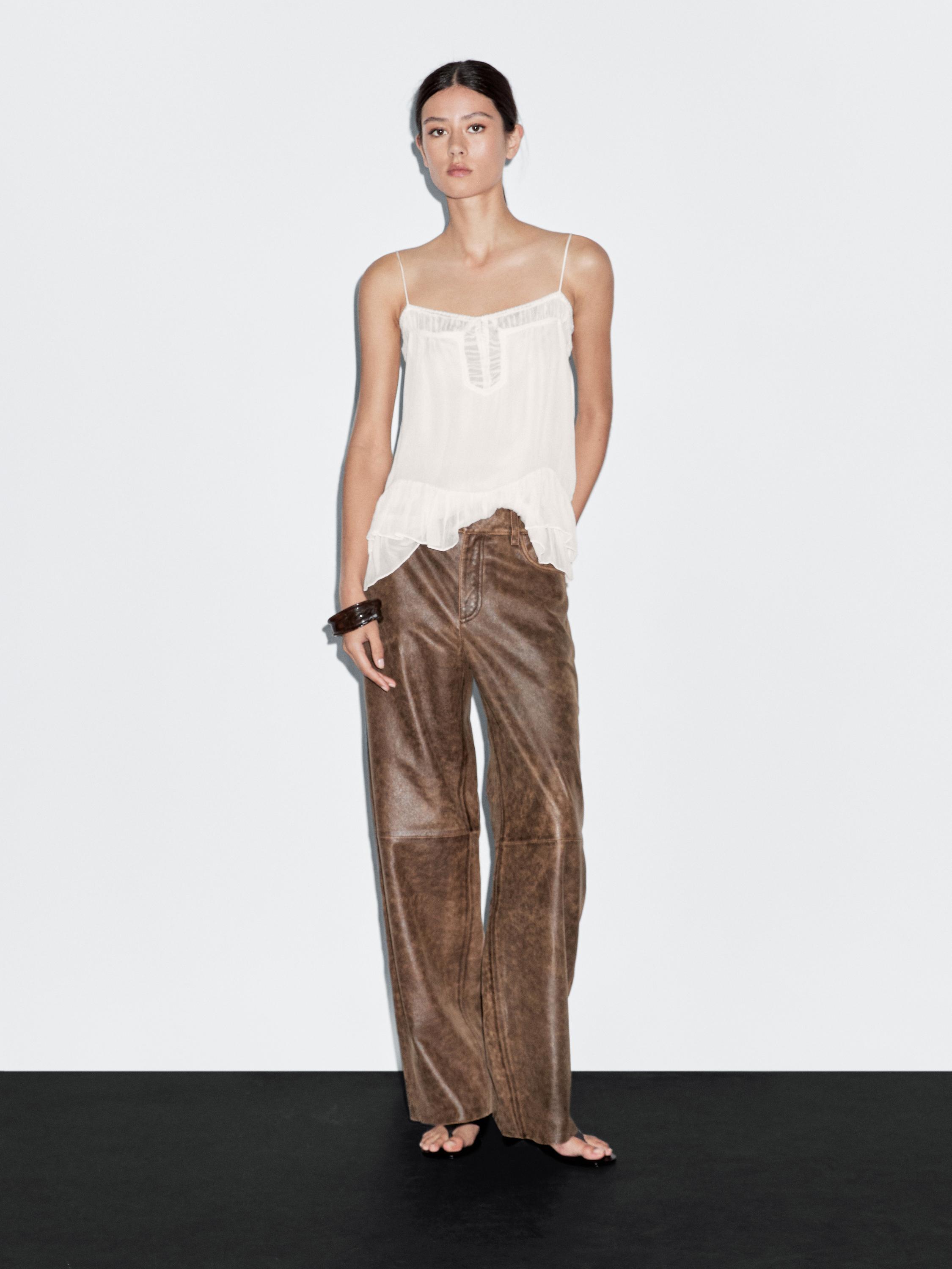 Distressed nappa leather trousers