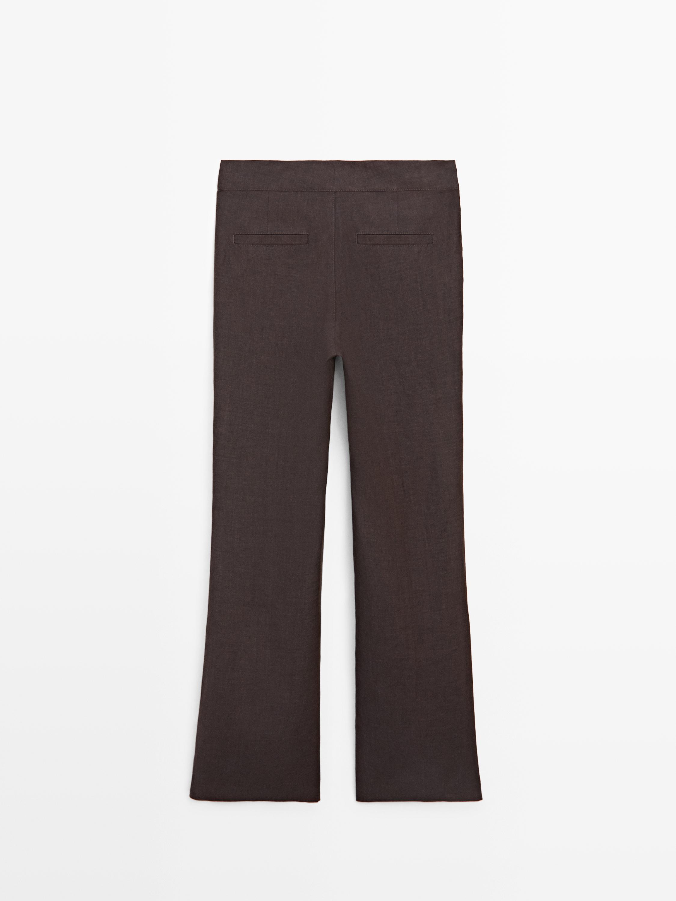 %100 keten İspanyol paça pantolon