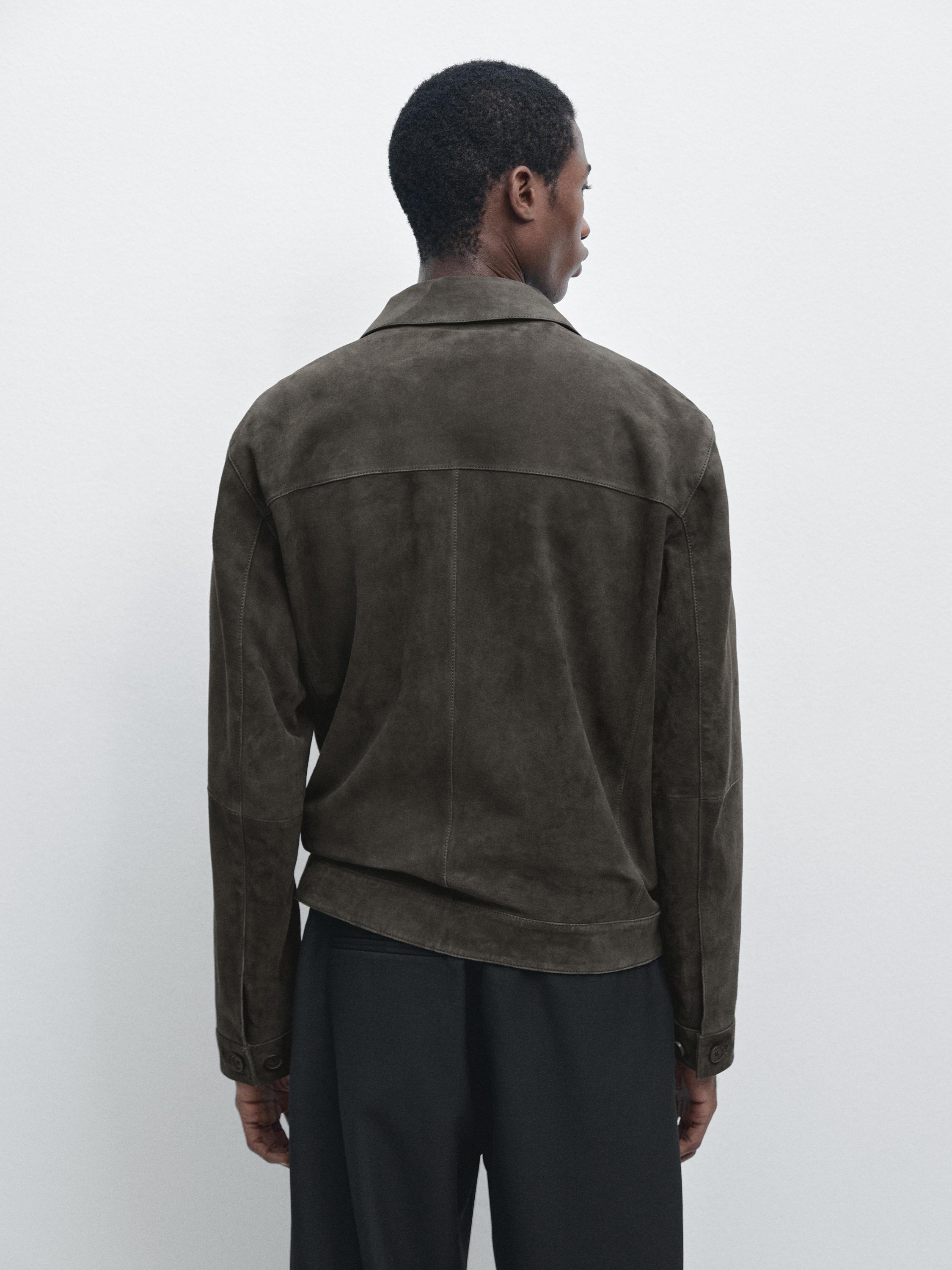 Suede leather jacket with pockets — BLUISH GREY