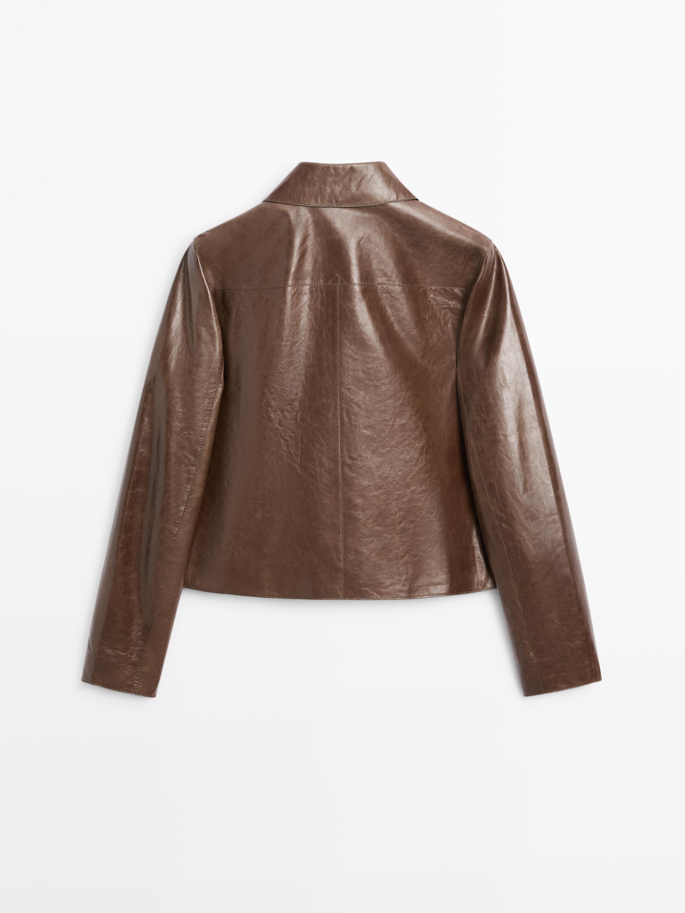 Cropped nappa leather jacket — MOLE BROWN