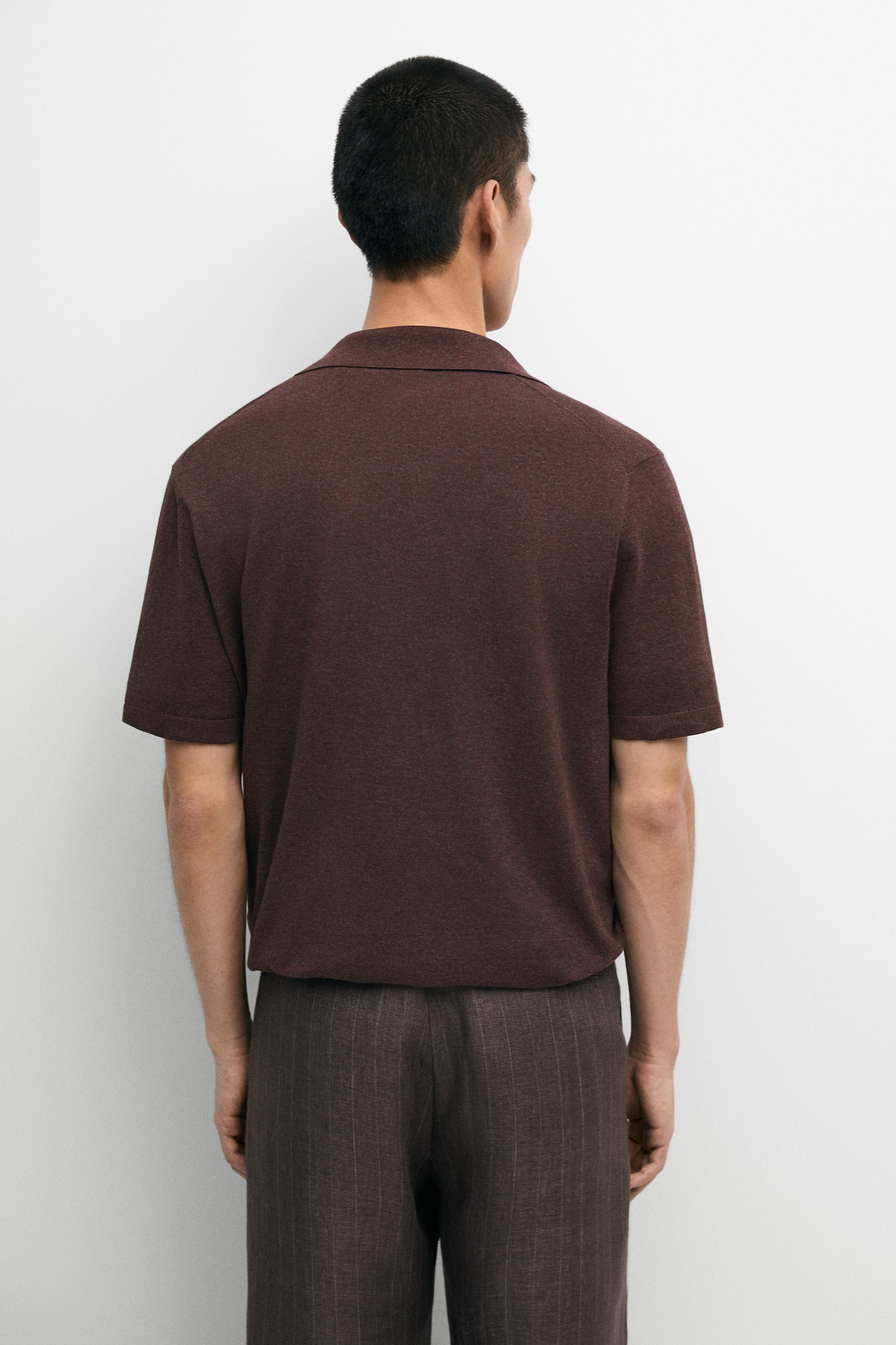 Short sleeve button-up knit cardigan — MAHOGANY