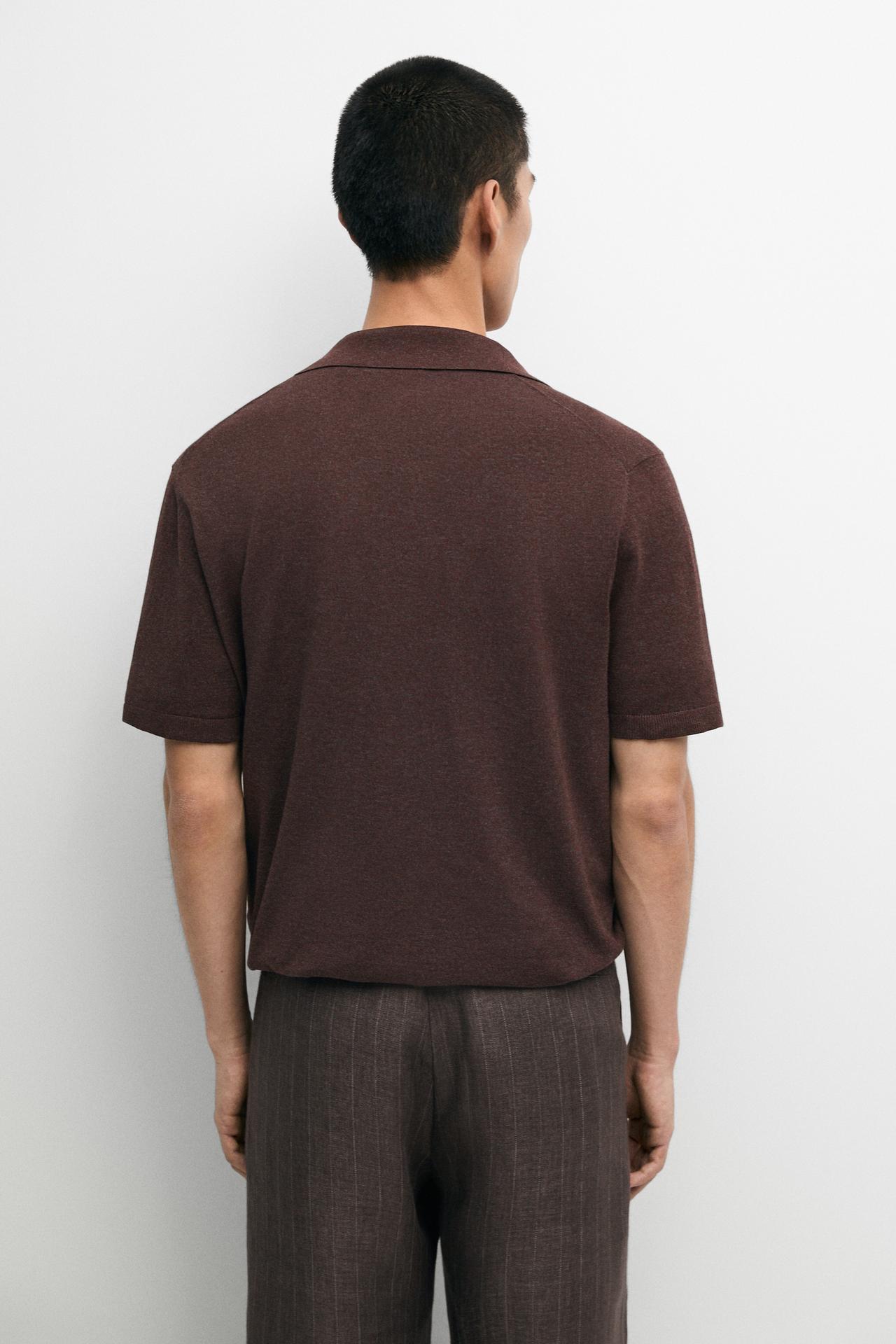 Knit cardigan with polo collar and button detail — MAHOGANY