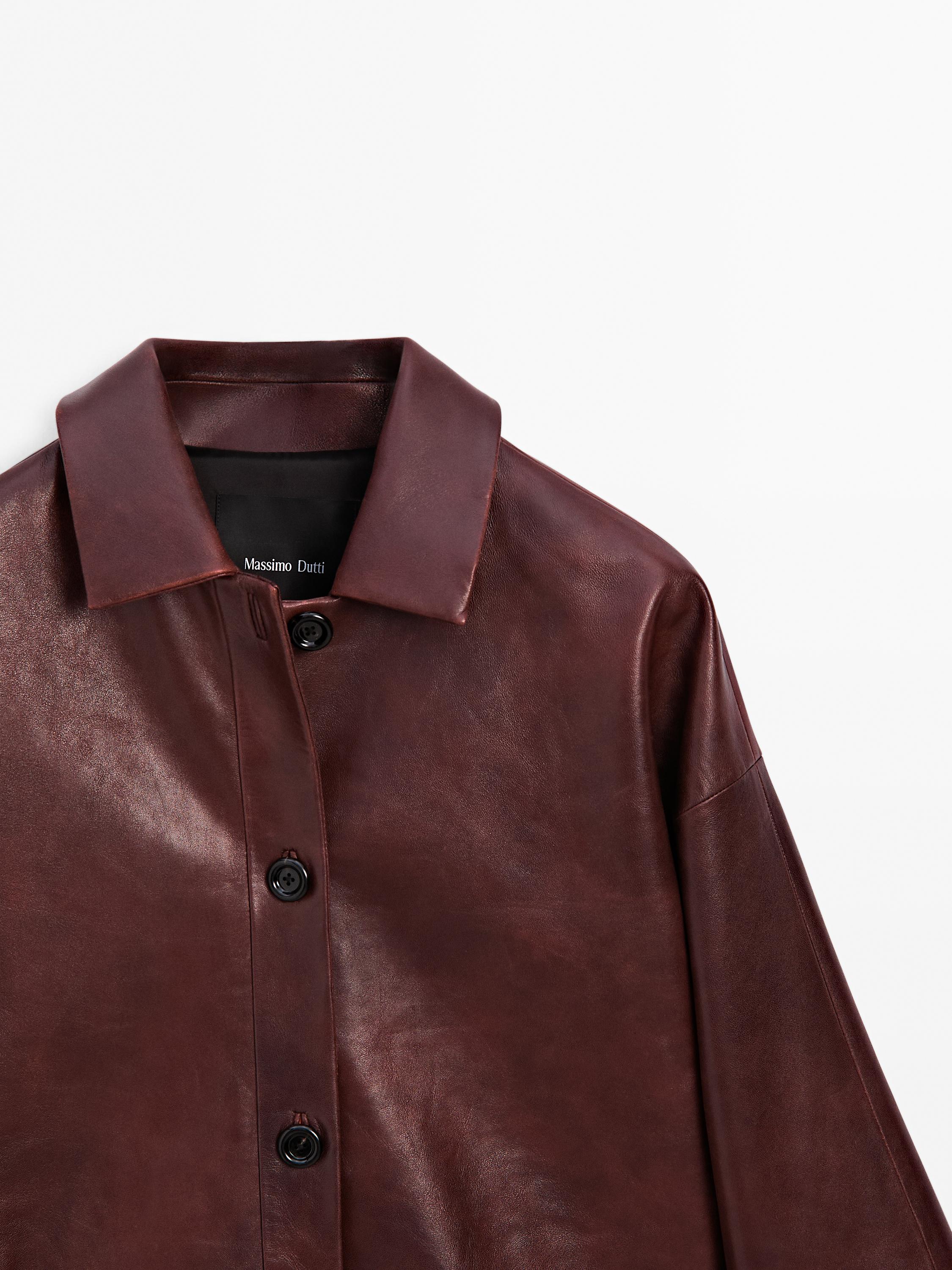 Short shiny nappa leather jacket