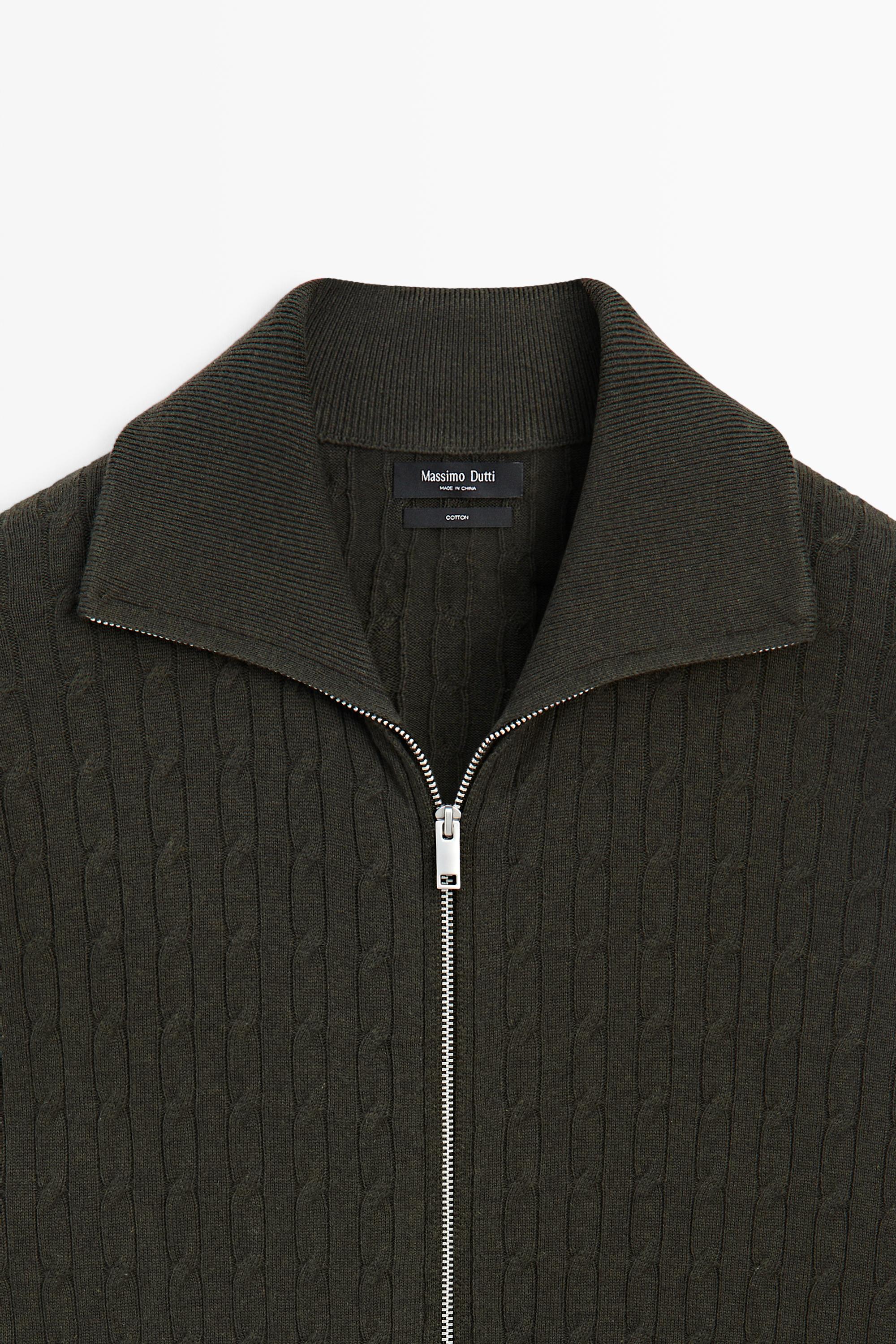 100% cotton braided knit cardigan — DARK GREEN