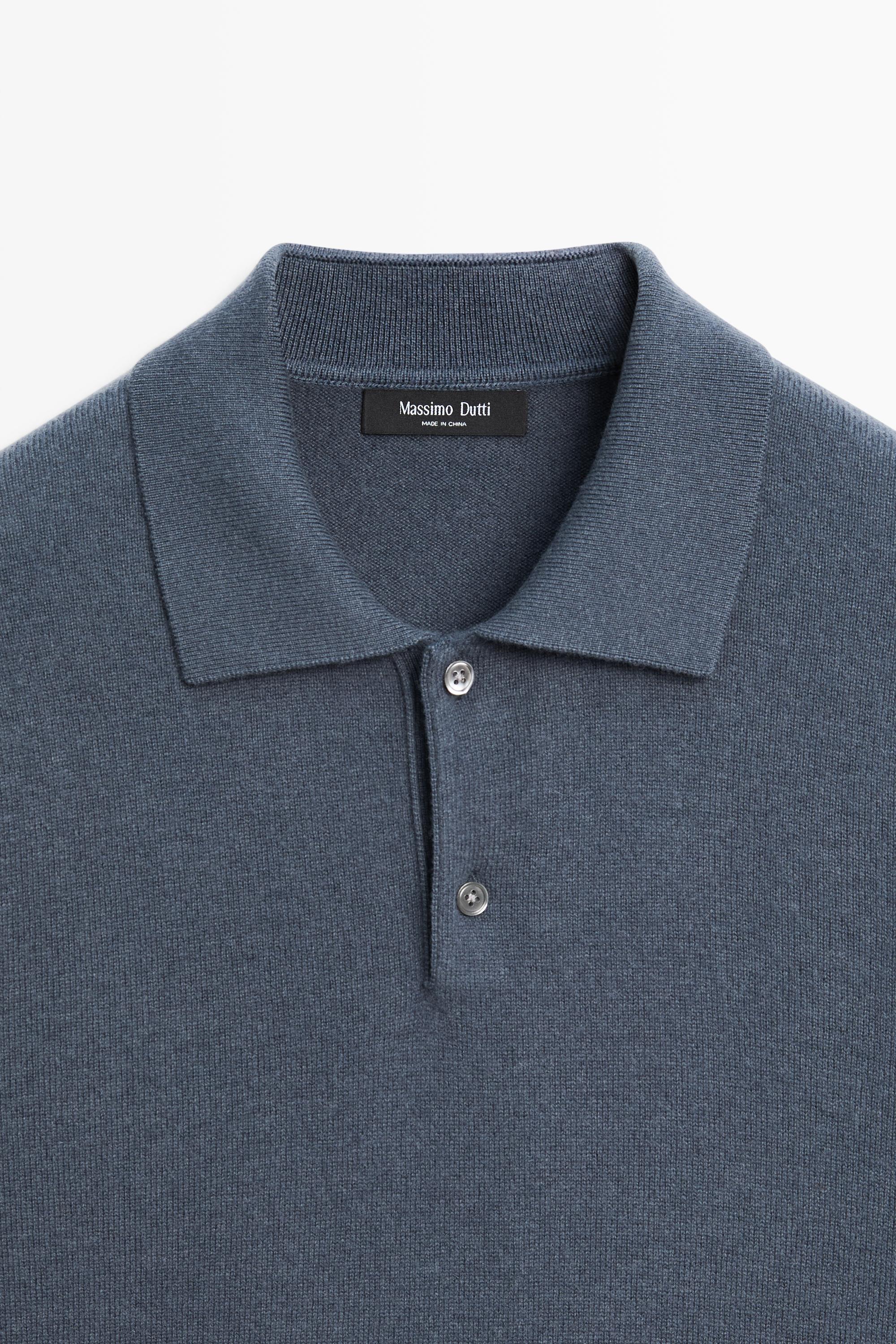 Wool blend knit polo sweater — DARK BLUE