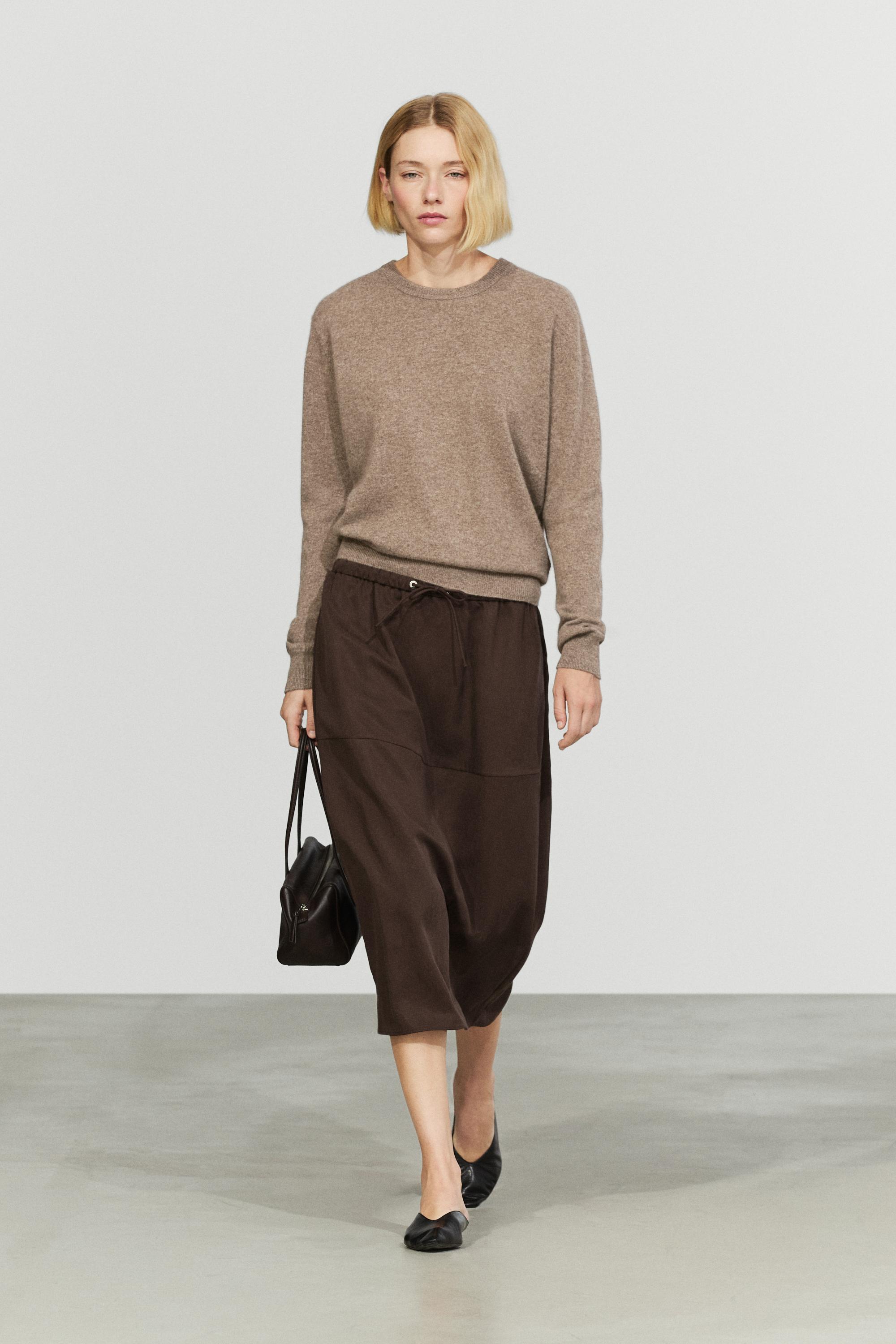 100% cashmere long sleeve sweater — MOLE BROWN